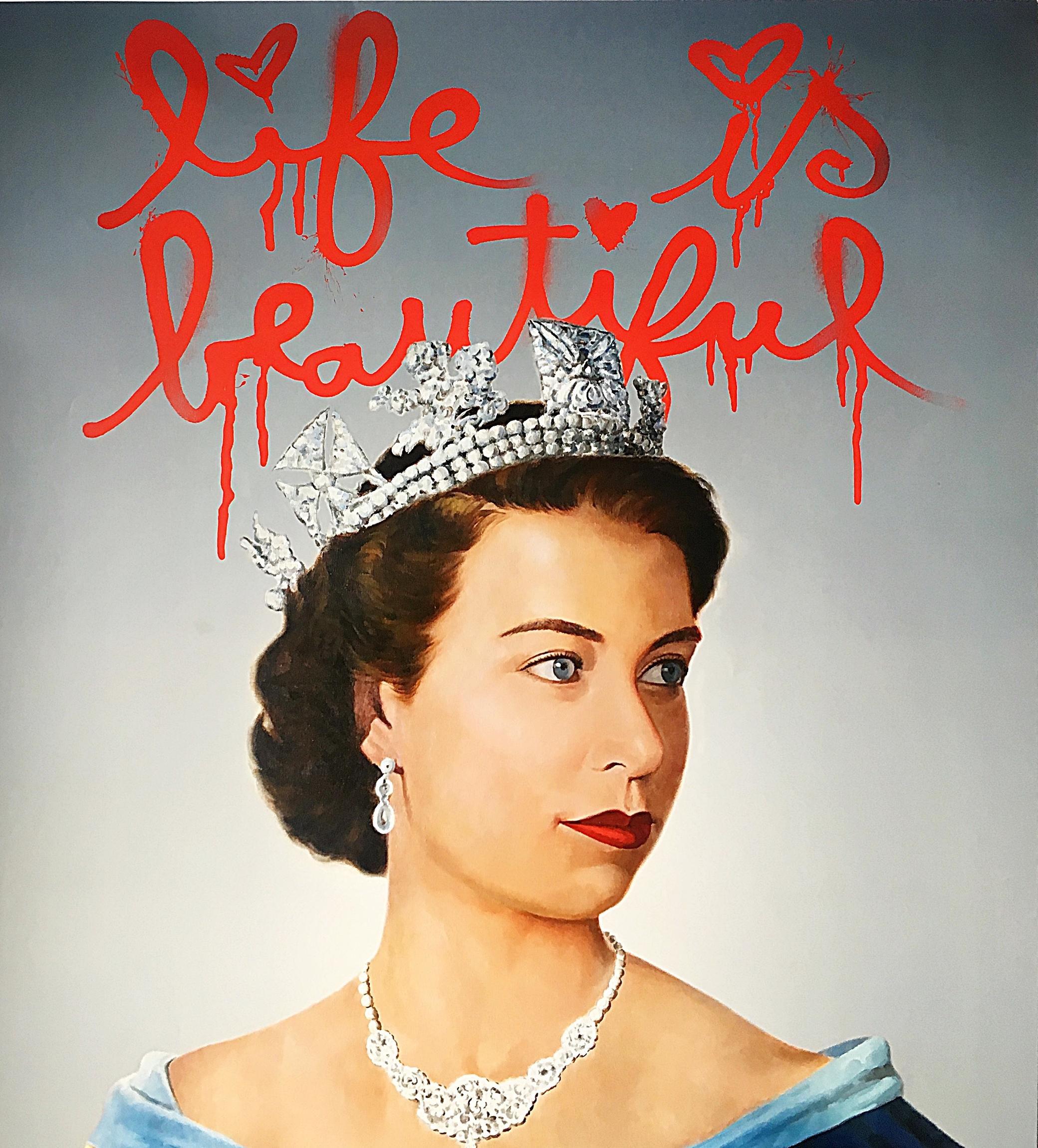 Poster: Life Is Beautiful (Queen Elizabeth II) - Print by Mr. Brainwash