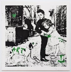 Pup Art (Grün) Handgefertigter Siebdruck, handsignierte Auflage von 50, gerahmt