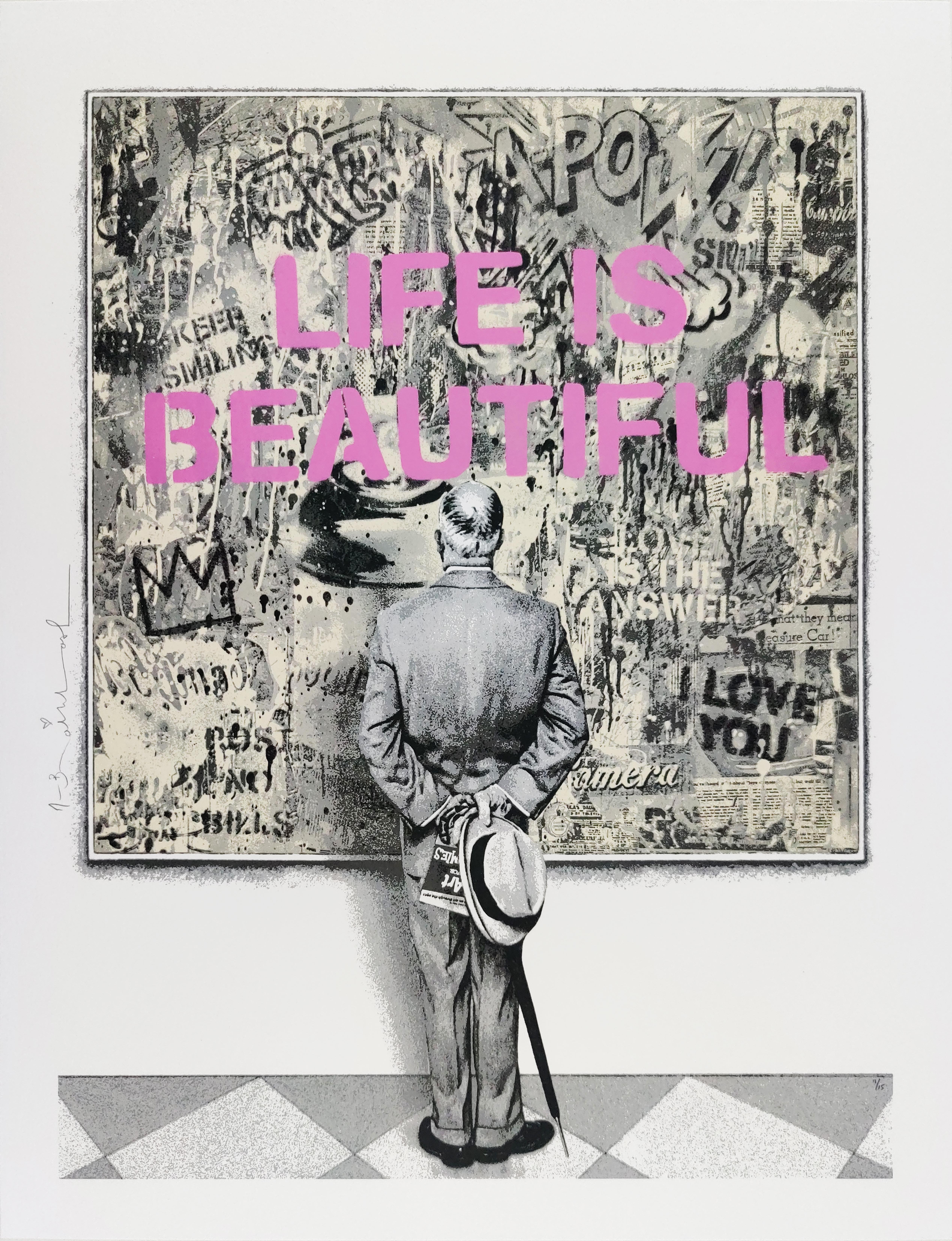 Connaisseur de rue, « Life Is Beautiful », rose, M. Brainwash, édition limitée rare - Print de Mr. Brainwash