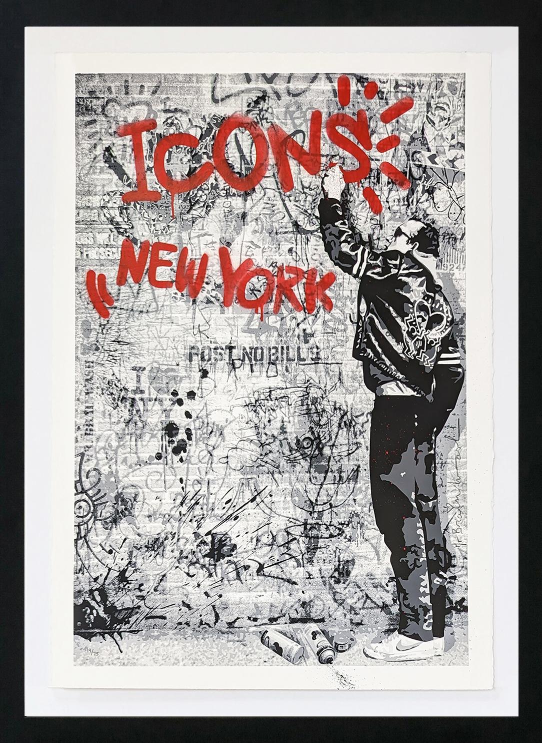 Mr. Brainwash Portrait Print - THE WALL RED (KEITH HARING)