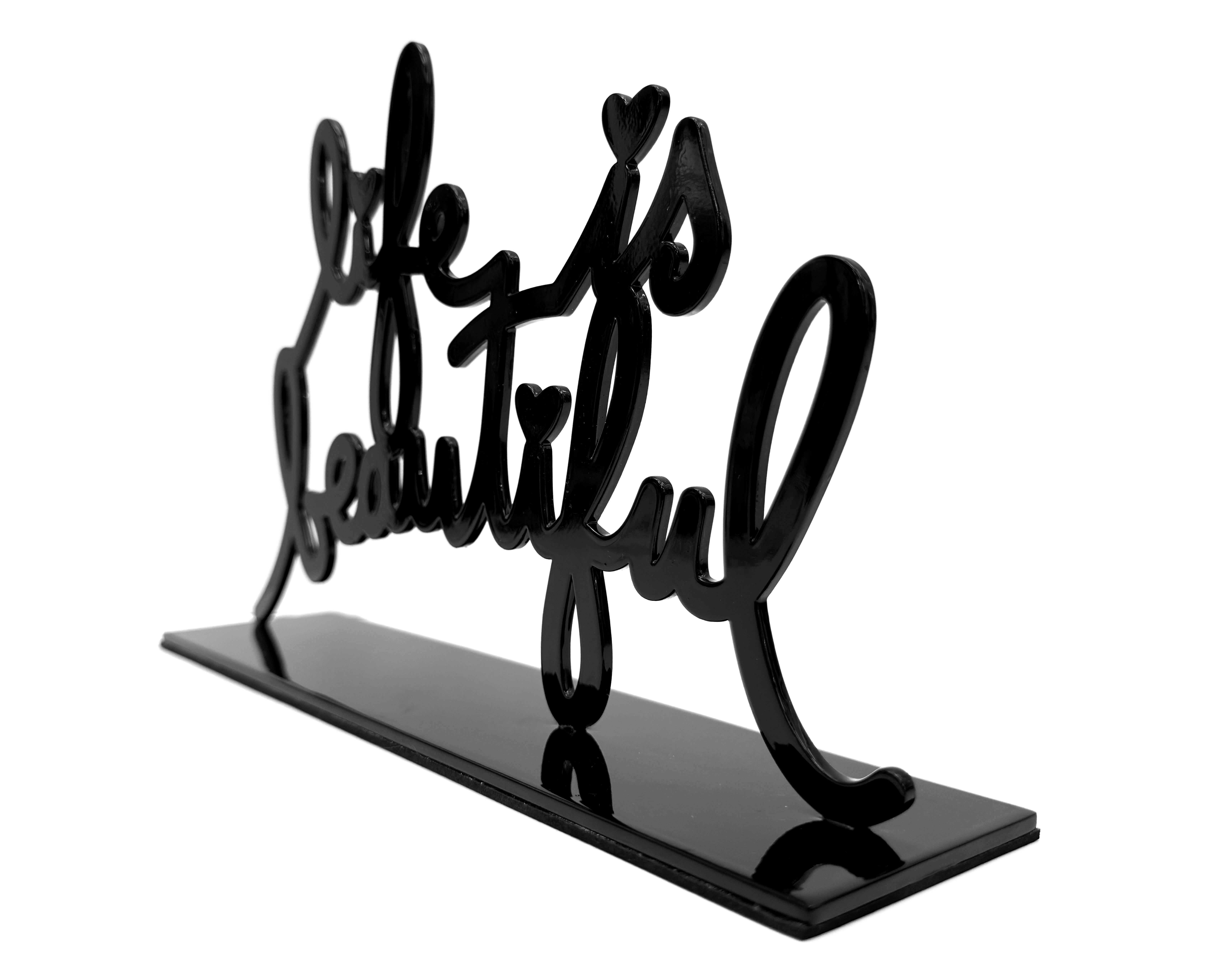 La vita è bella (Nero), rara scultura in metallo firmata - Sculpture Street Art di Mr. Brainwash