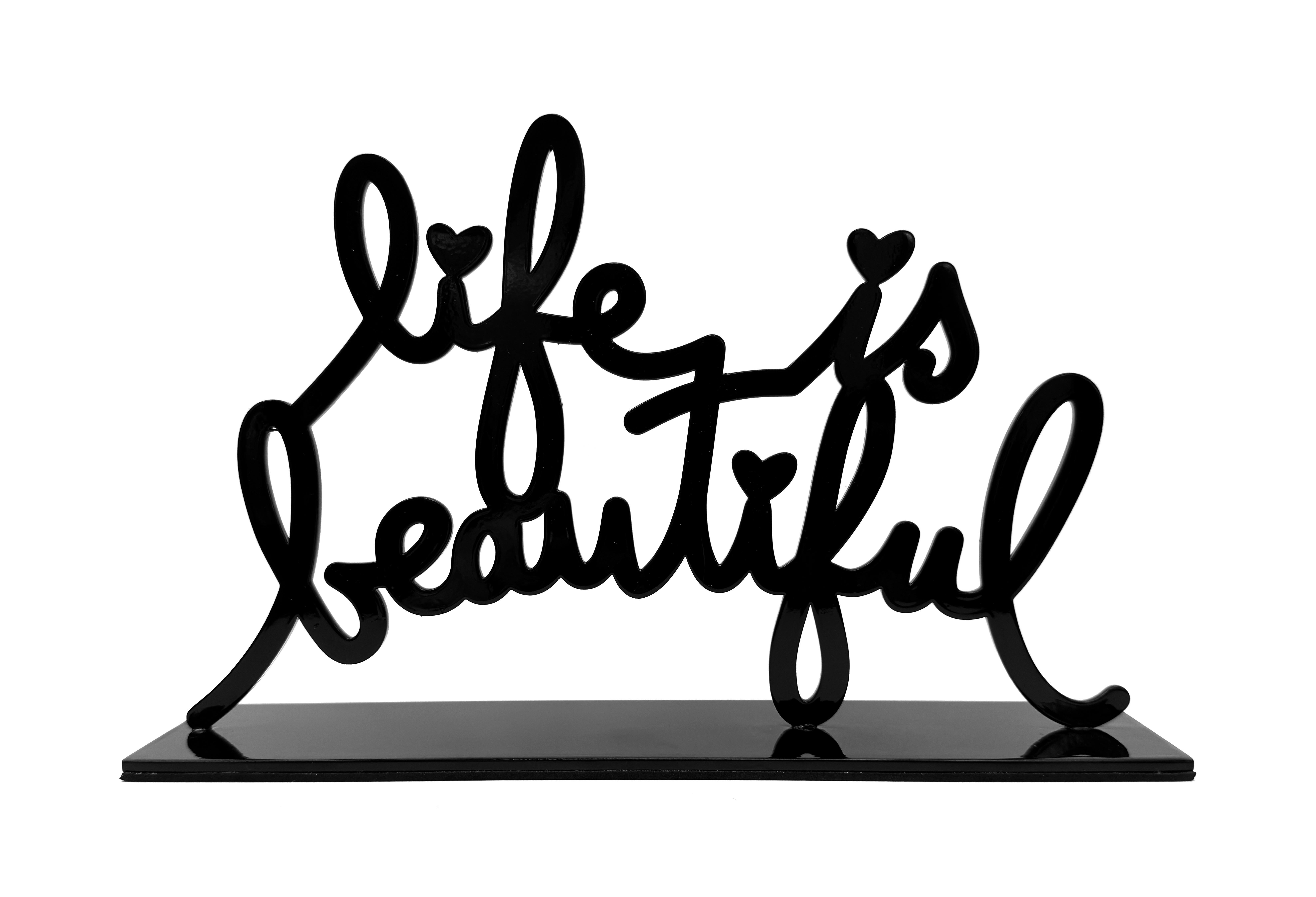 Life is Beautiful (Black), rare signed metal sculpture