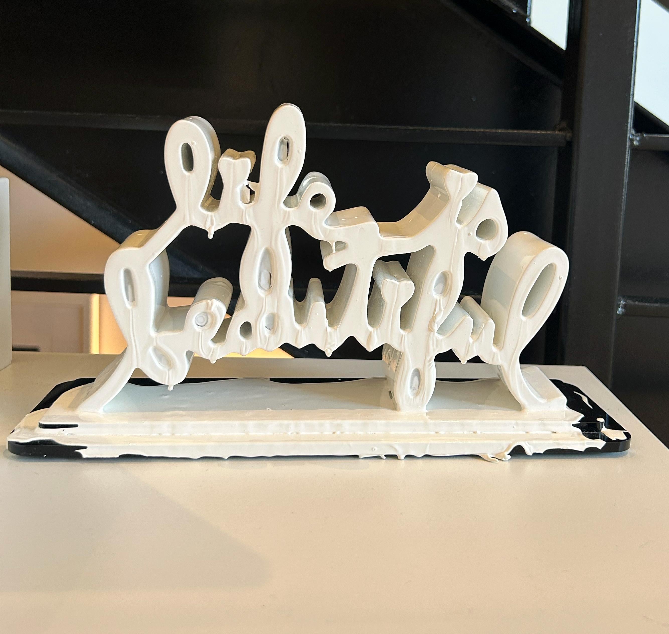 Artist: Mr. Brainwash
Title: Life is Beautiful - Dipped (White)
Medium: Acrylic dipped cast resin sculpture
Date: 2021
Edition: 21/36
Size: 6 1/2