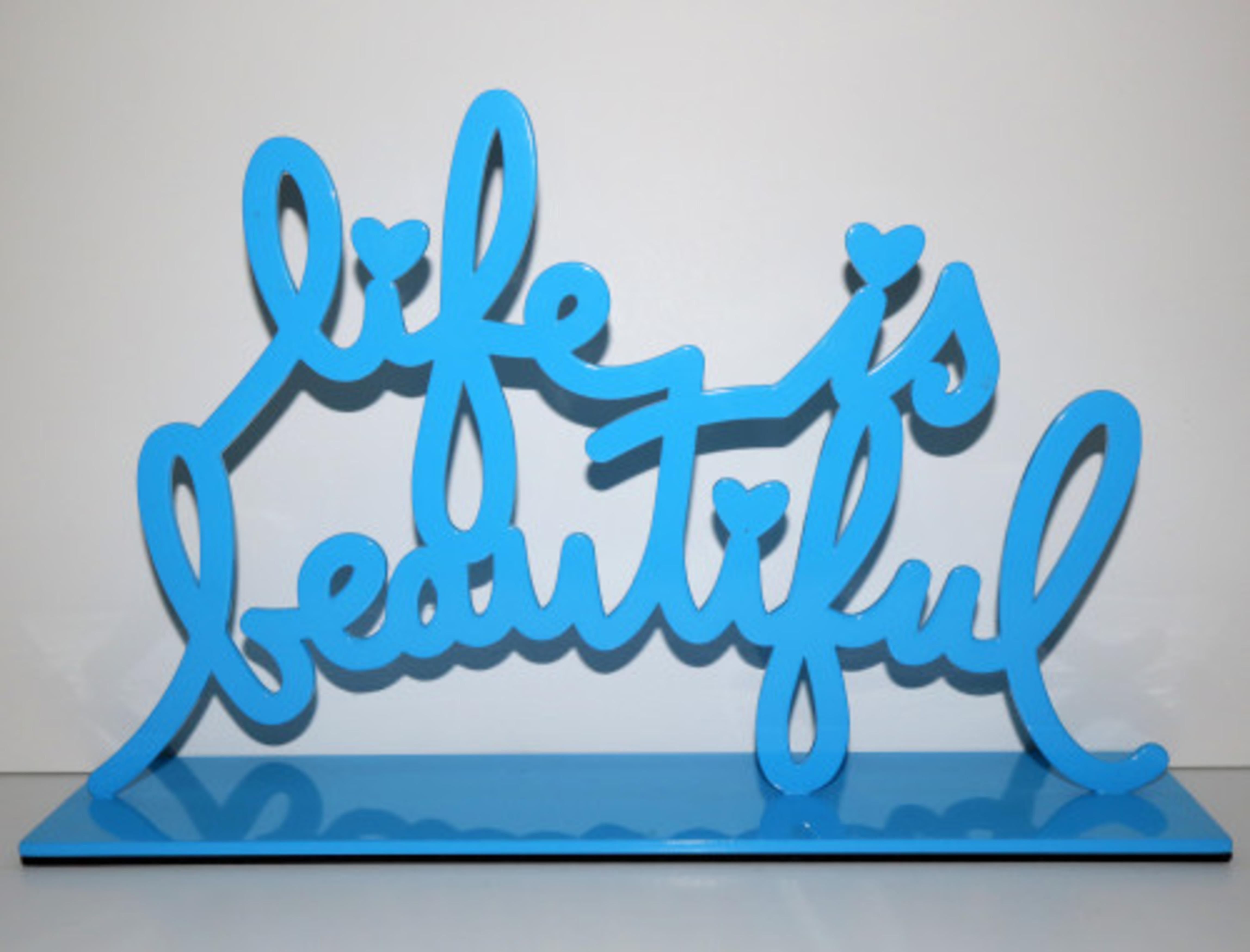 Life is Beautiful III (BLUE) - Sculpture by Mr. Brainwash