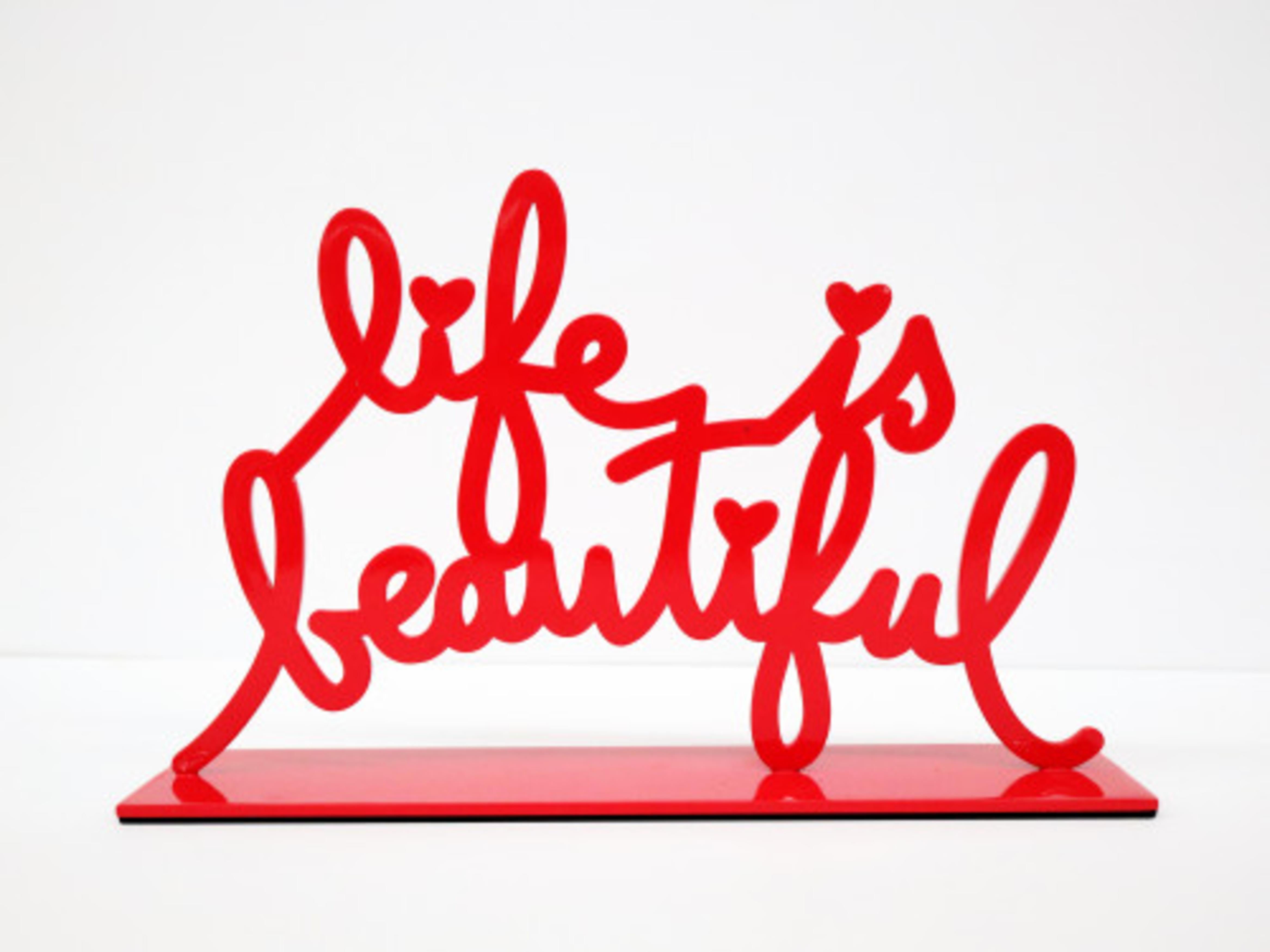 Life is Beautiful III (RED) - Sculpture by Mr. Brainwash