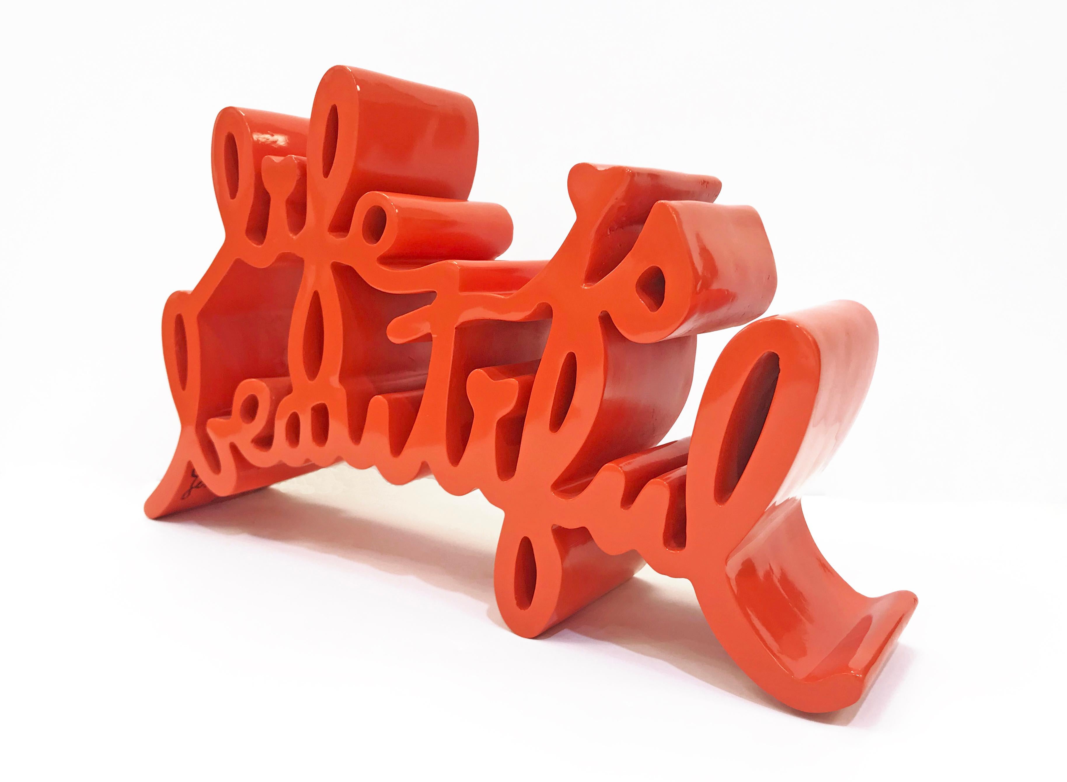 LA VIDA ES BELLA (GRAN ESCULTURA NARANJA) - Sculpture de Mr. Brainwash