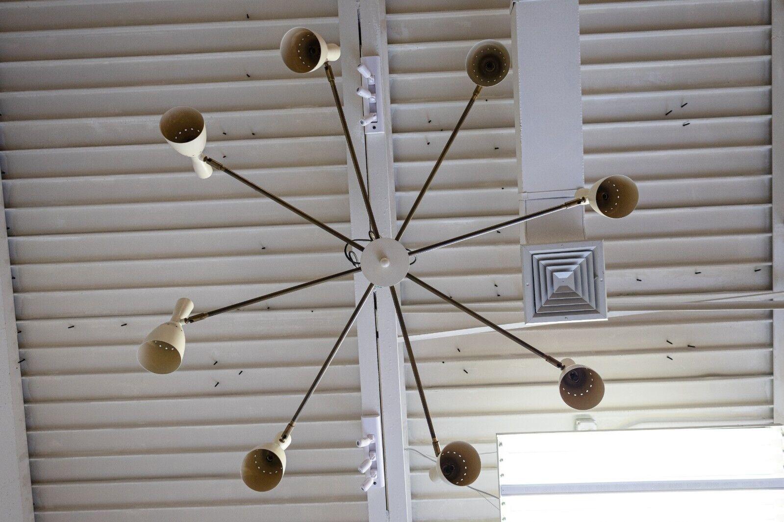 20th Century Mr Brown Danish White with Aged Brass Circular Pendant Chandelier