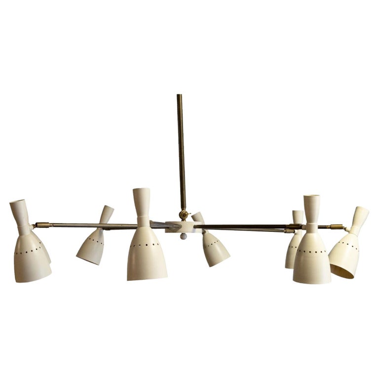 Mr Brown Danish White with Aged Brass Circular Pendant Chandelier For Sale at 1stDibs