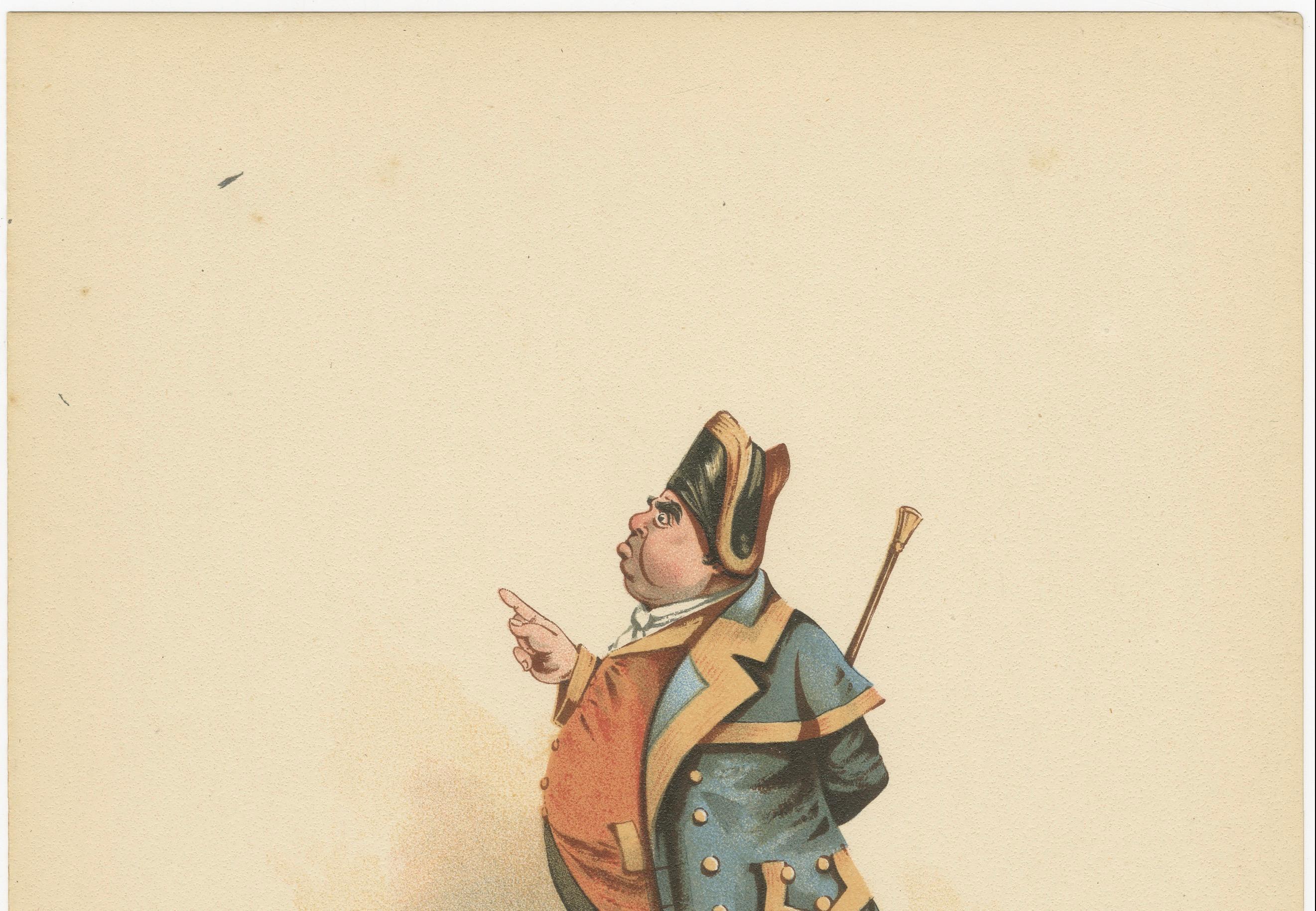 Mr. Bumble aus Oliver Twist - Viktorianische Dickens-Charakterlithographie von Kyd, um 1889

Beschreibung:
Diese lebendige Chromolithografie zeigt Mr. Bumble, den aufdringlichen und aufgeblasenen Büttel aus Charles Dickens' Oliver Twist (1837-39).