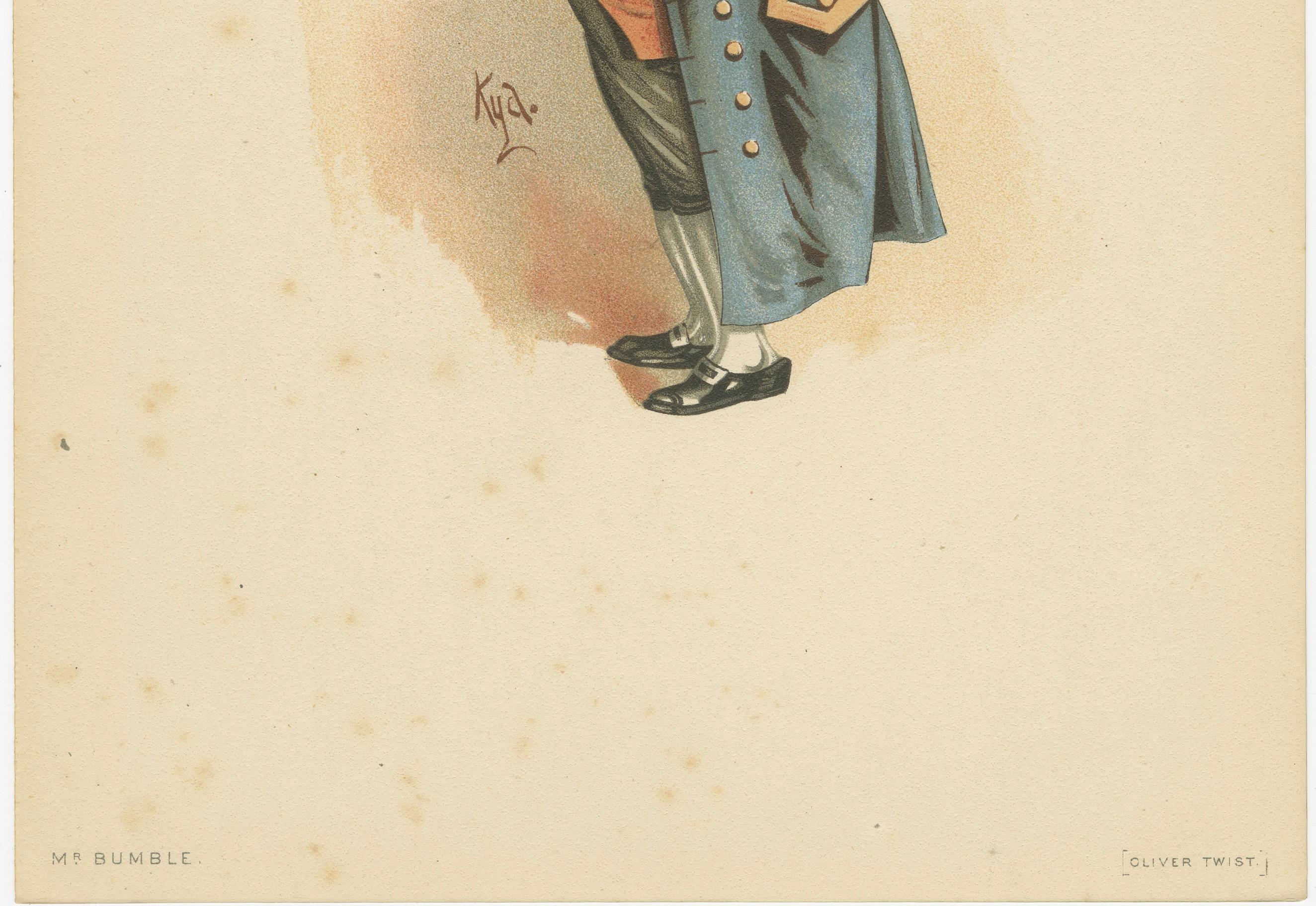 Herr Bumble aus Oliver Twist - viktorianische Dickens Charakter Lithographie von Kyd 1889 (Englisch) im Angebot