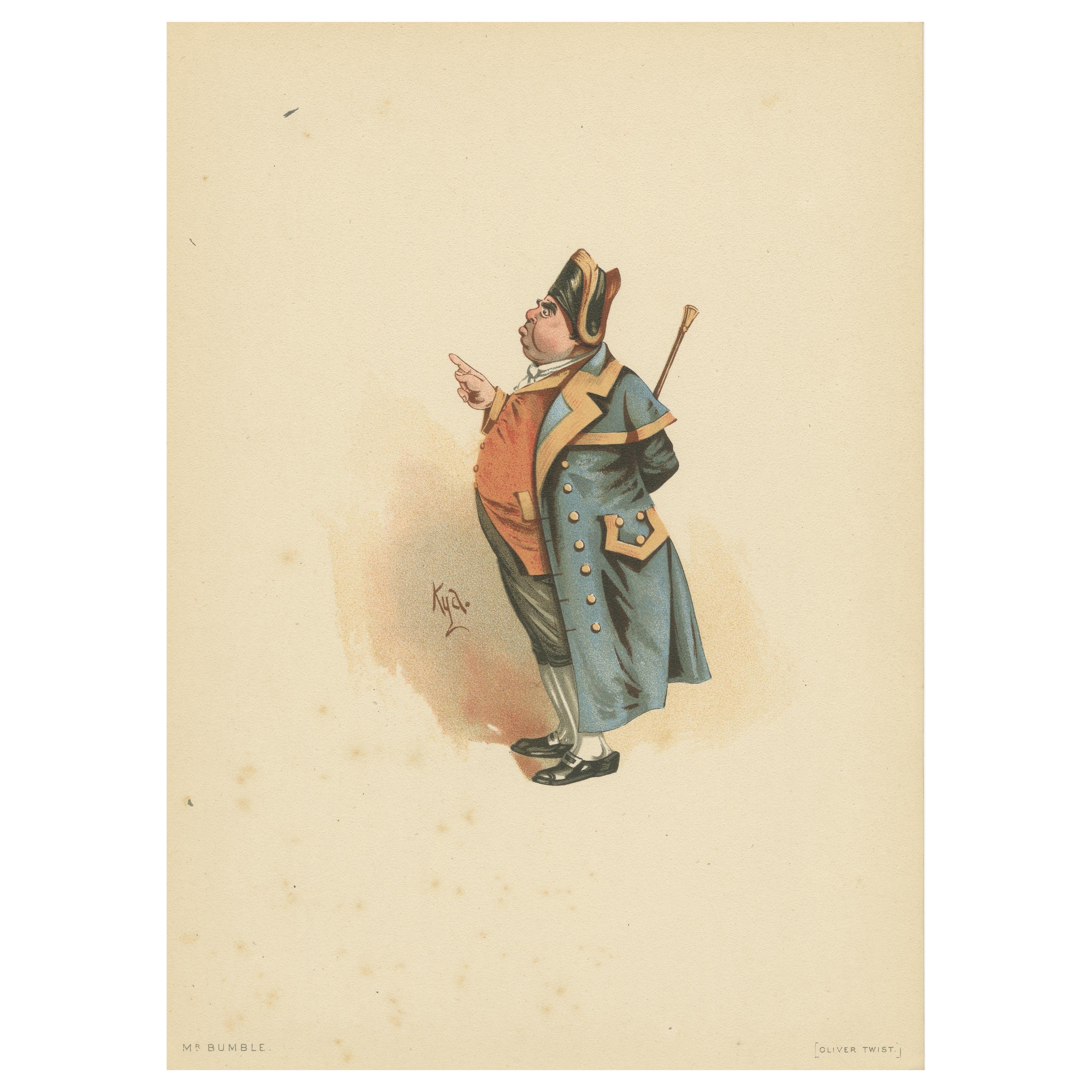 Mr Bumble from Oliver Twist – Victorian Dickens Character Lithograph by Kyd 1889