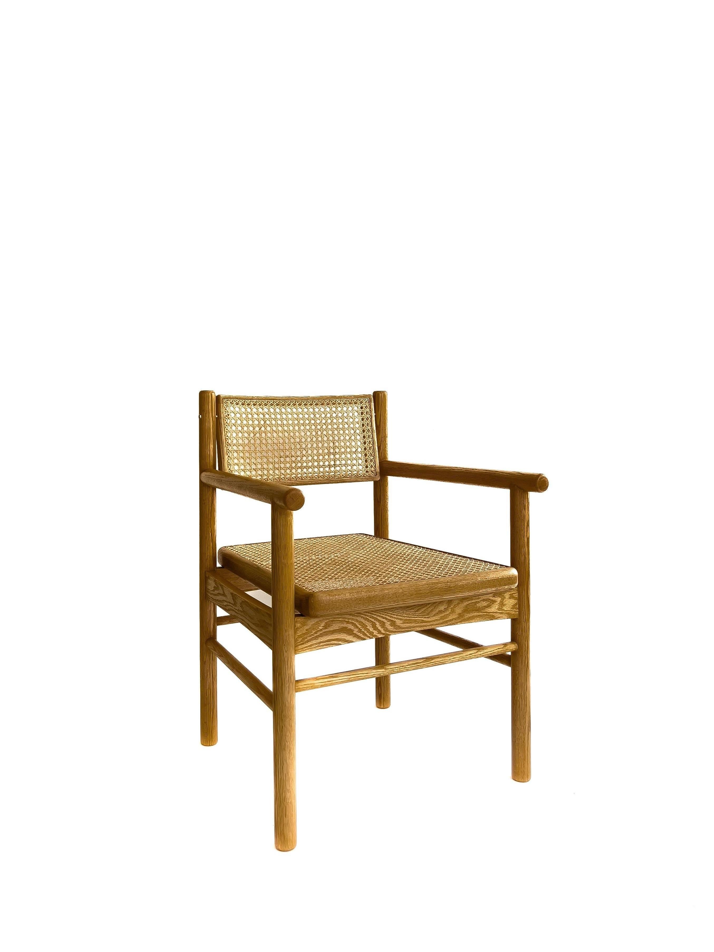 The Mr. Cane chair is an architectural piece that is versatile and comfortable to utilize.
Mr. Cane is a solid wood chair with a traditionally hand-caned seat and swivel backrest.
The swivel back is made adjustable using our newly designed and