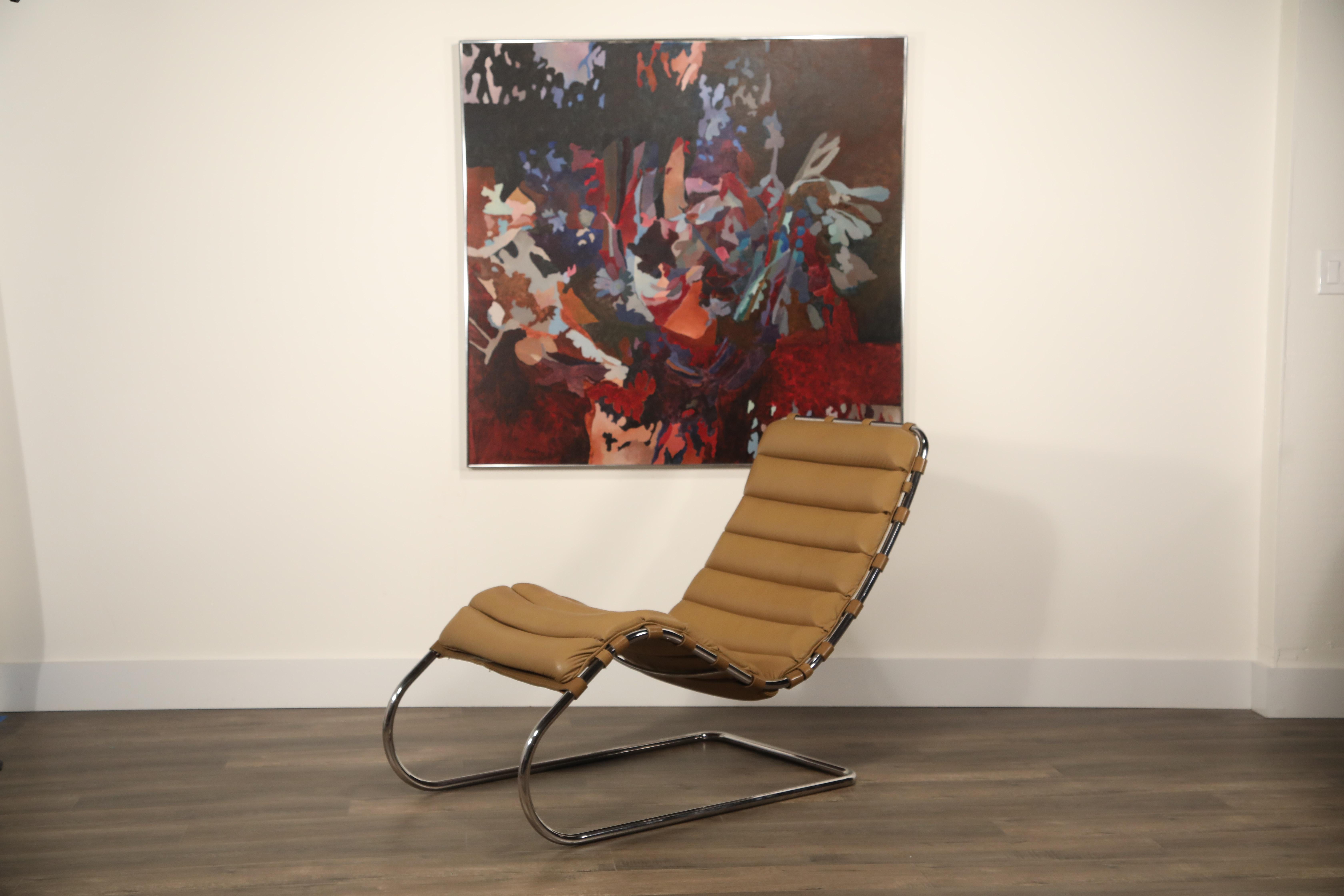 Leather MR Chaise Lounge Chair by Mies van der Rohe for Knoll International, Signed 1978