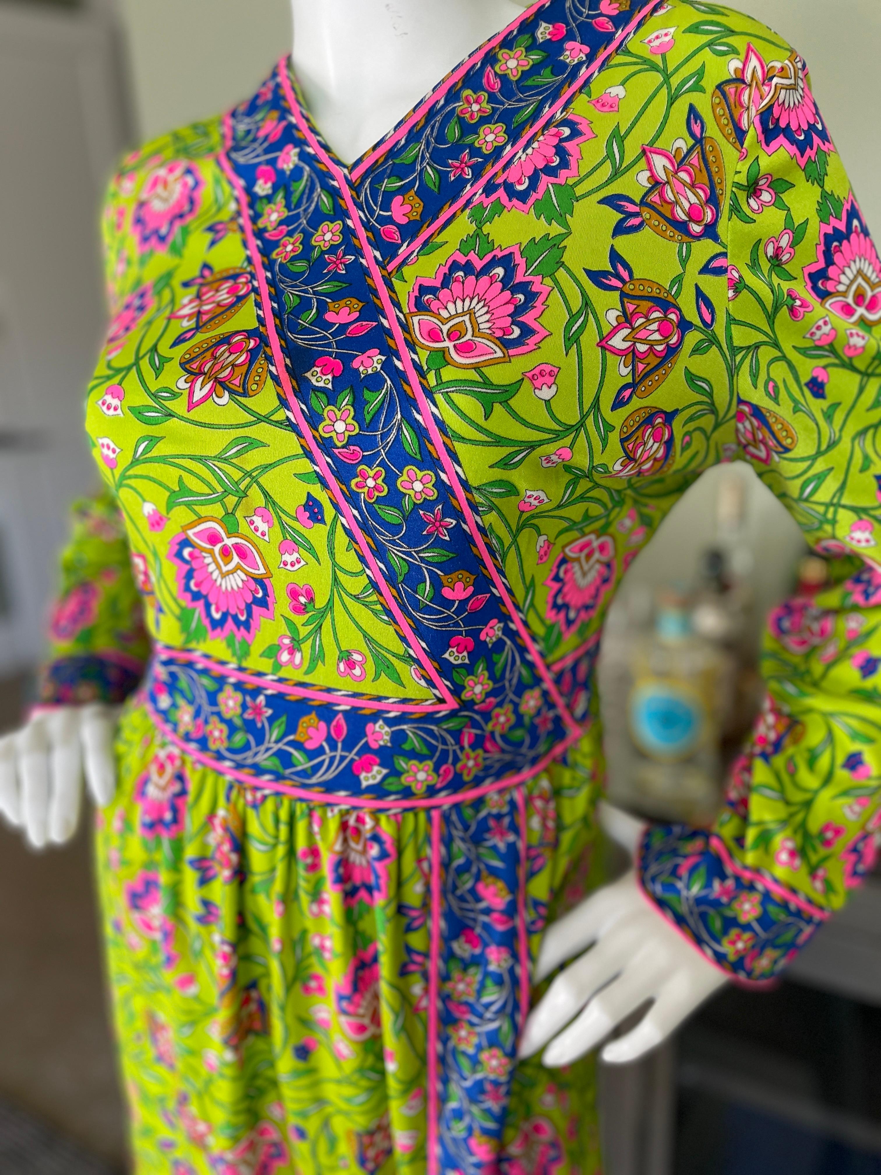 Mr Dino 1970's Psychedelic Floral Jersey Dress Vintage Size 16 For Sale 1
