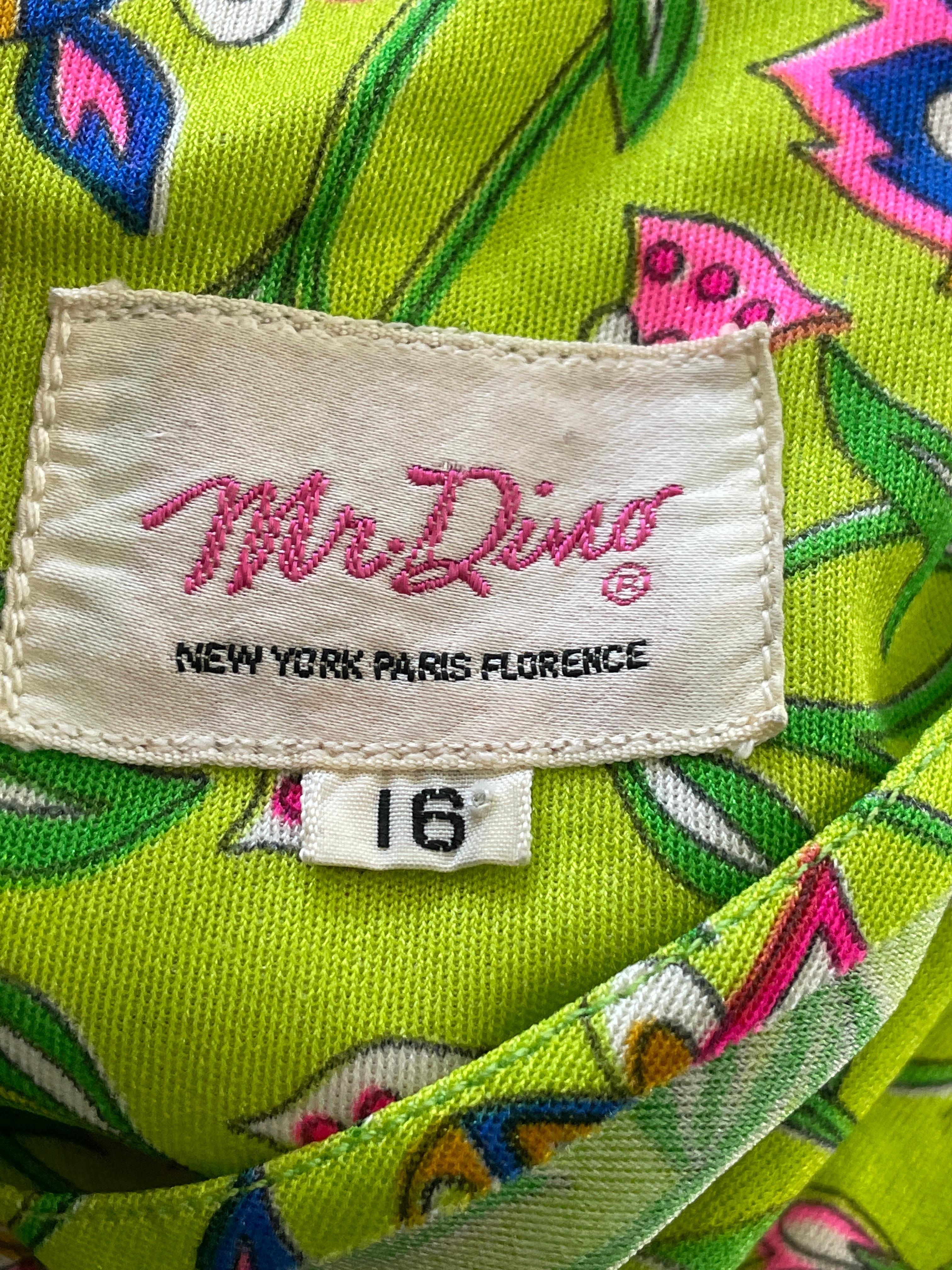 Mr Dino 1970's Psychedelic Floral Jersey Dress Vintage Size 16 For Sale 3