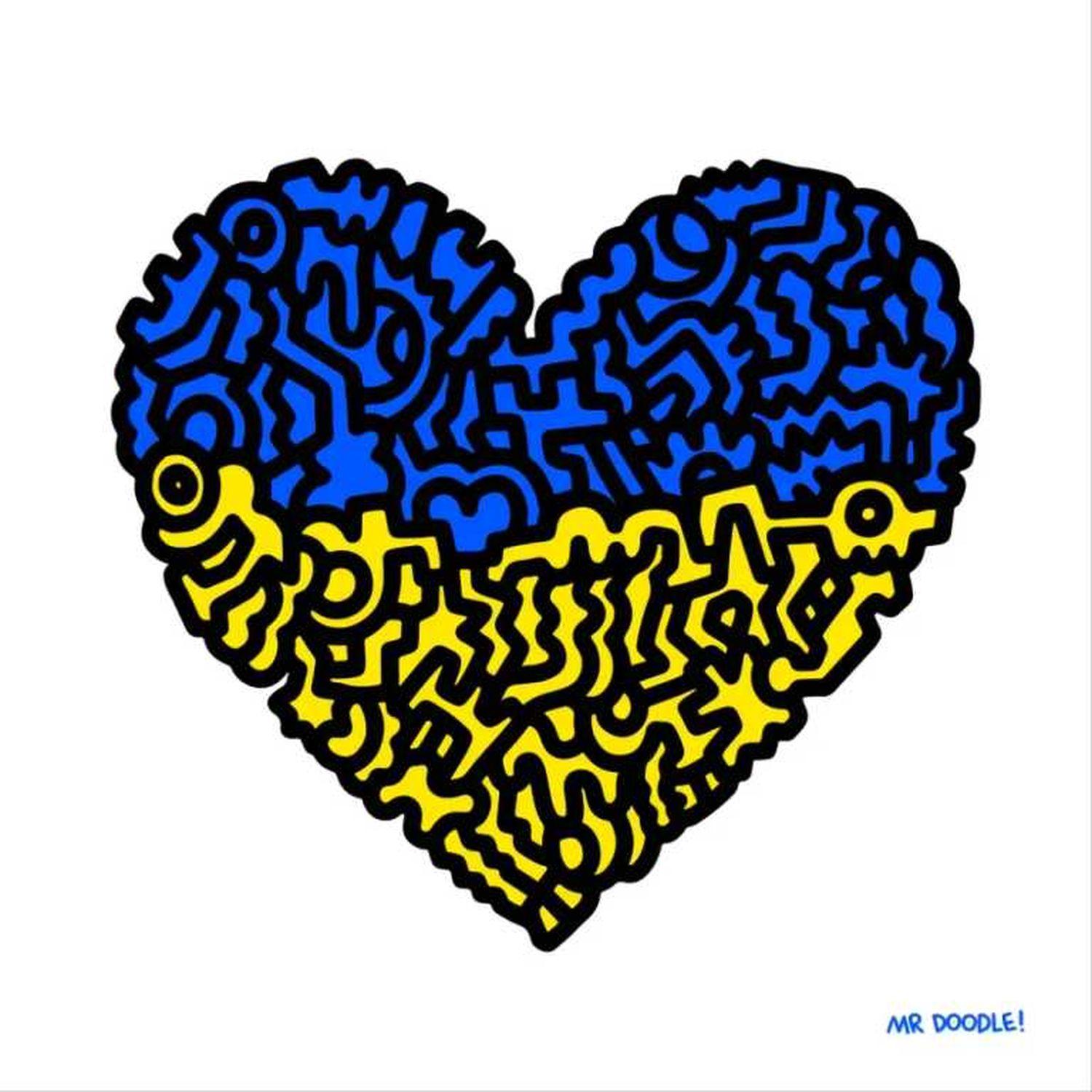 Doodle for Ukraine 

By Mr. Doodle

Mr. Doodle, whose real name is Sam Cox, is a contemporary British artist celebrated for his playful and intricate doodle art, often covering surfaces with a dense and chaotic yet controlled array of characters and