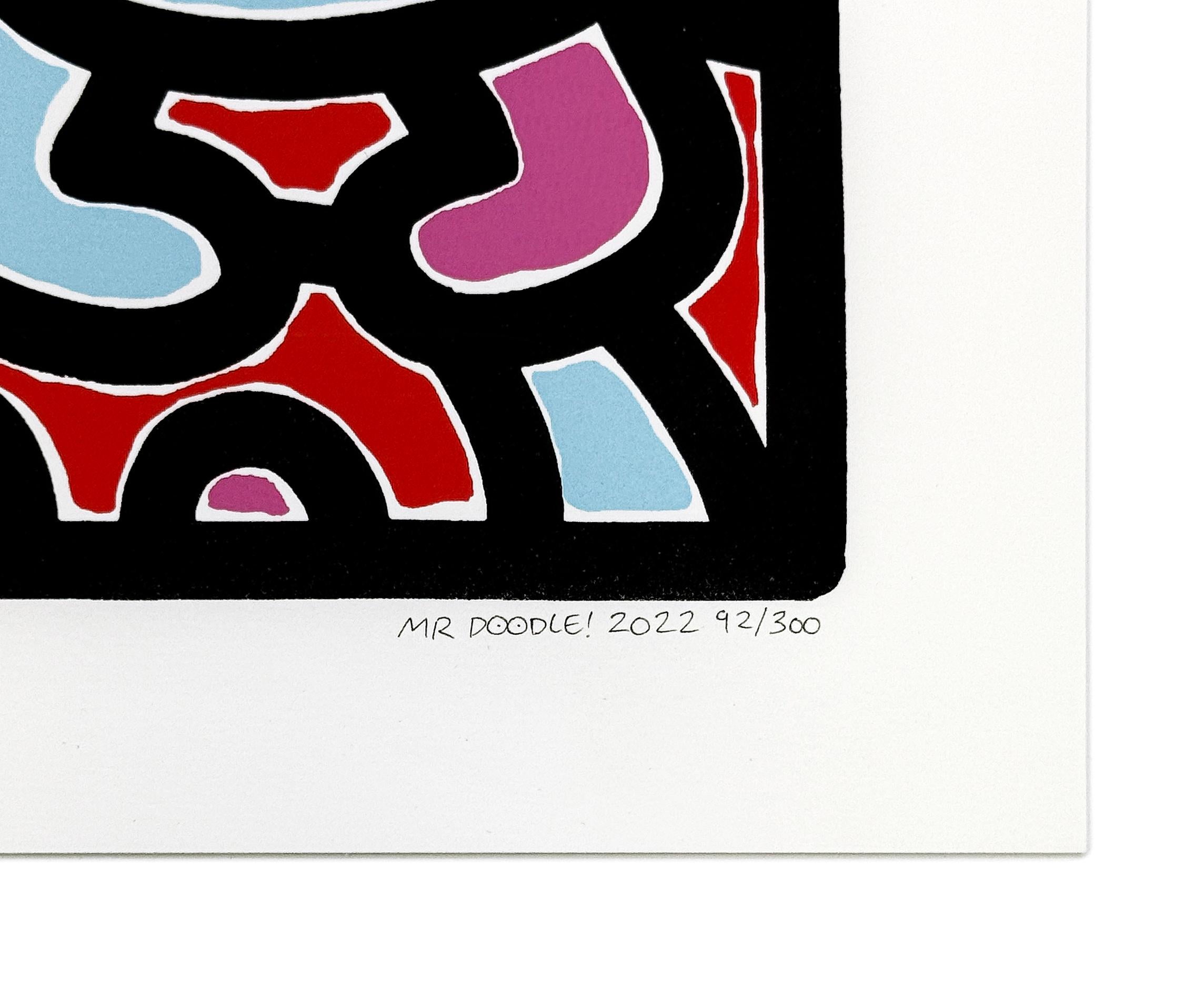 Doodle Hug (gerahmter handsignierter Siebdruck) – Print von Mr Doodle