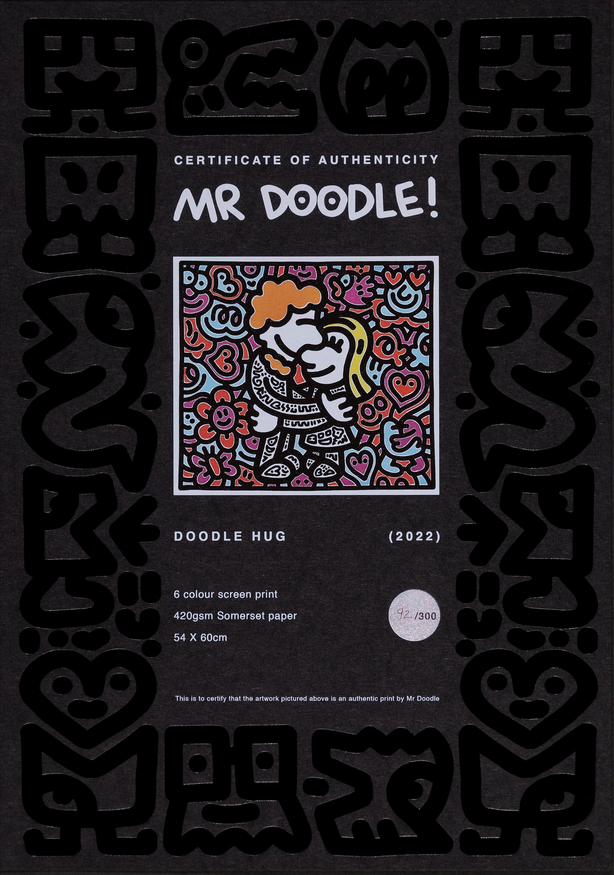 Doodle Hug (gerahmter handsignierter Siebdruck) (Streetart), Print, von Mr Doodle