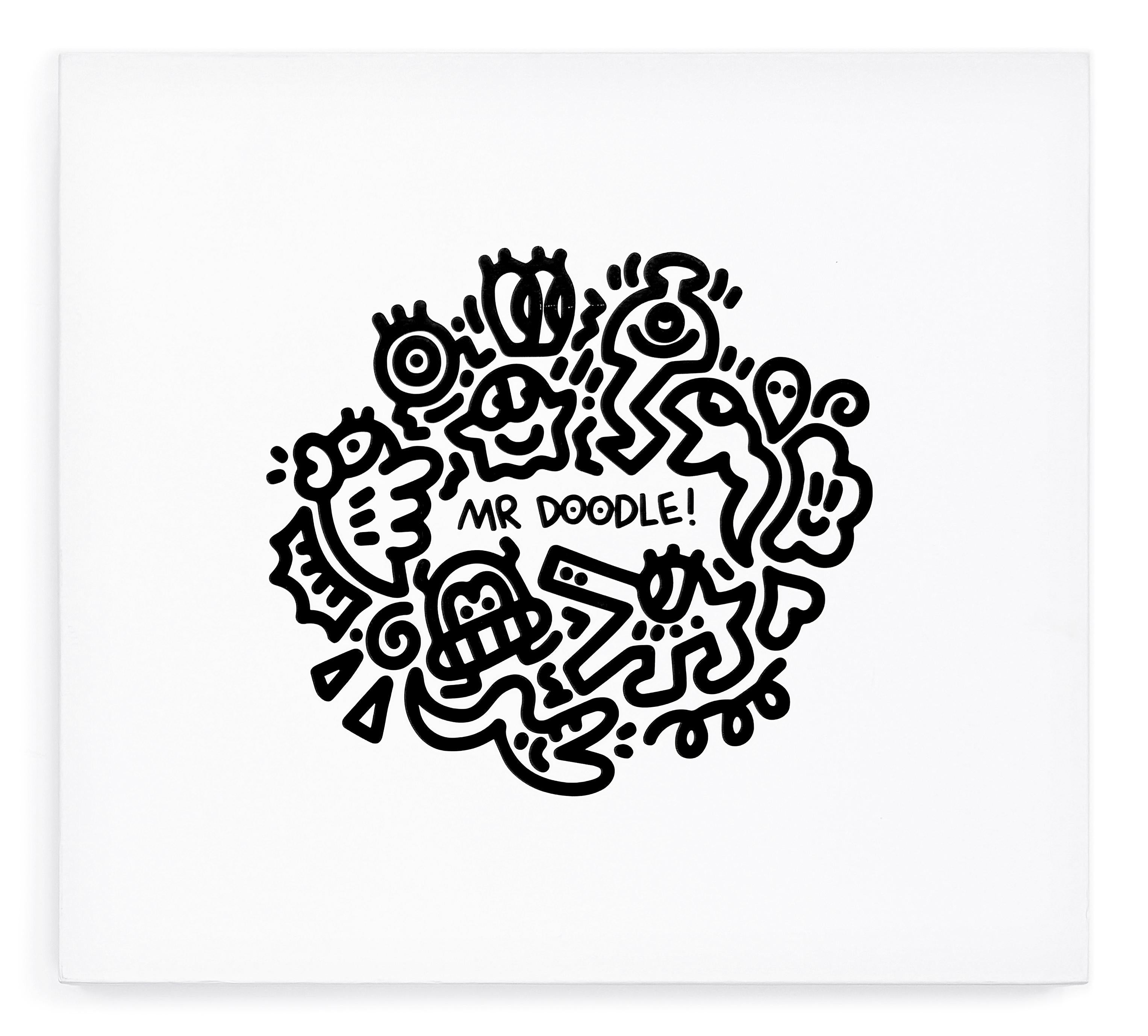 6-Farben-Siebdruck auf 4120gsm Somerset-Papier.  Handsigniert und datiert unten rechts von Mr. Doodle.  Von Hand nummeriert 92/300 unten rechts.  Größe des Kunstwerks: 21,3 x 23,6 Zoll.  Rahmengröße: 26 x 30 Zoll.  Inklusive Originalverpackung und