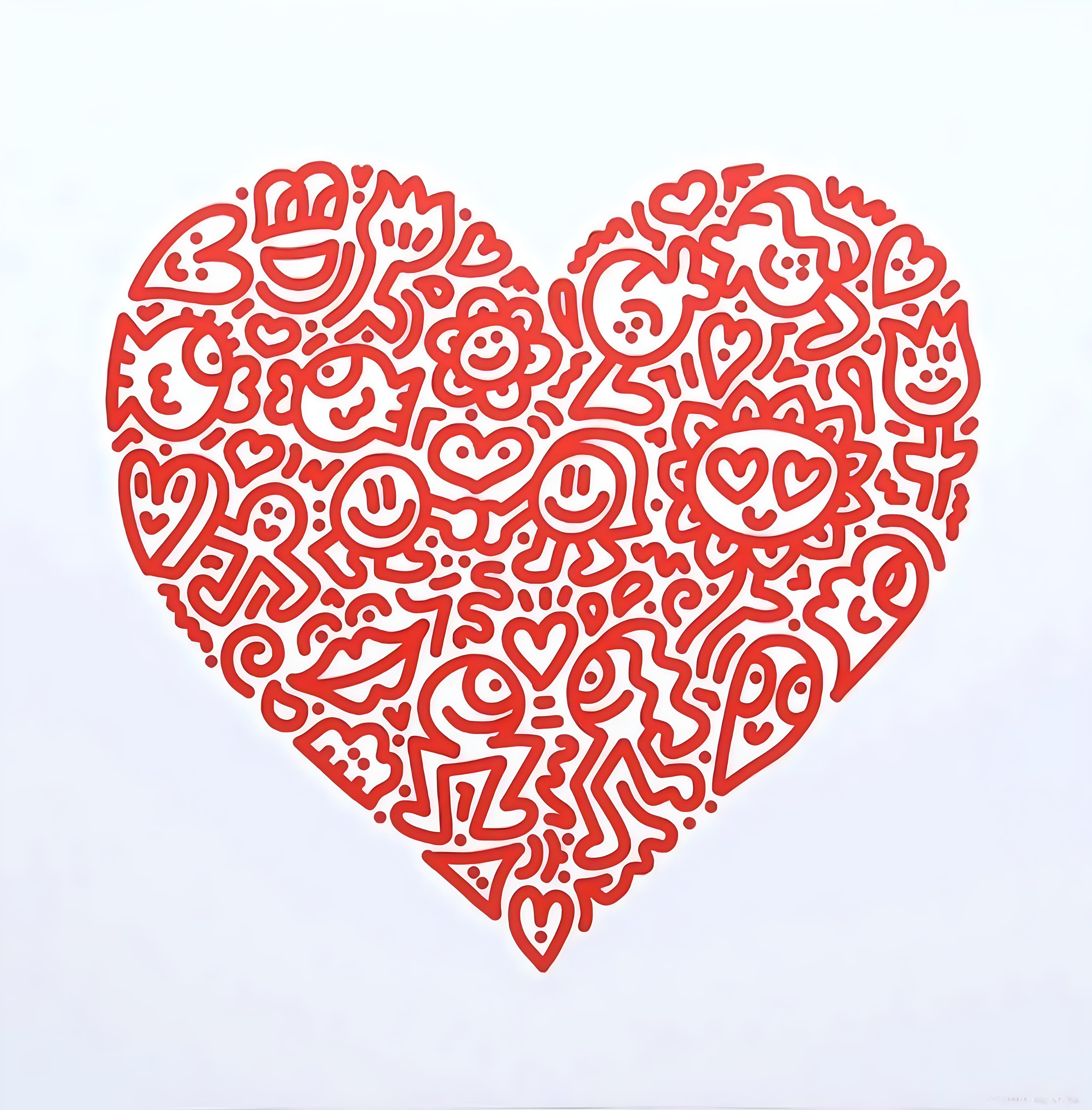 Figurative Print di Mr Doodle - Holding Hands (red)