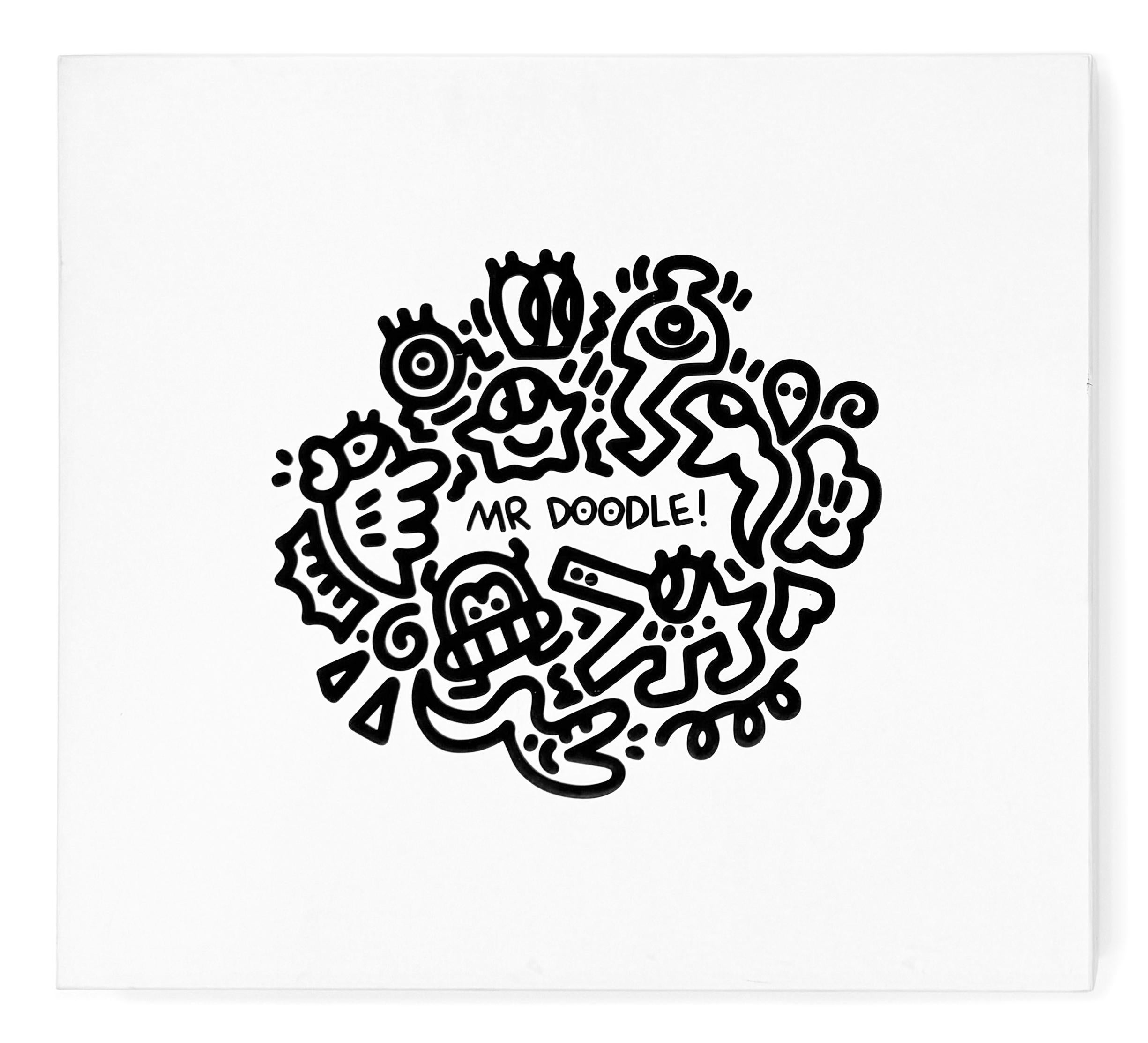 Pretty City (serigrafía enmarcada y firmada a mano) - Abstract Print Beige de Mr Doodle