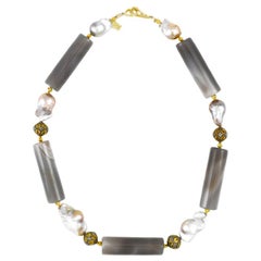 Susan Lister Locke 20" Mr Fog & Sun Baroque Pearl, 28ct Yellow Sapphire Necklace