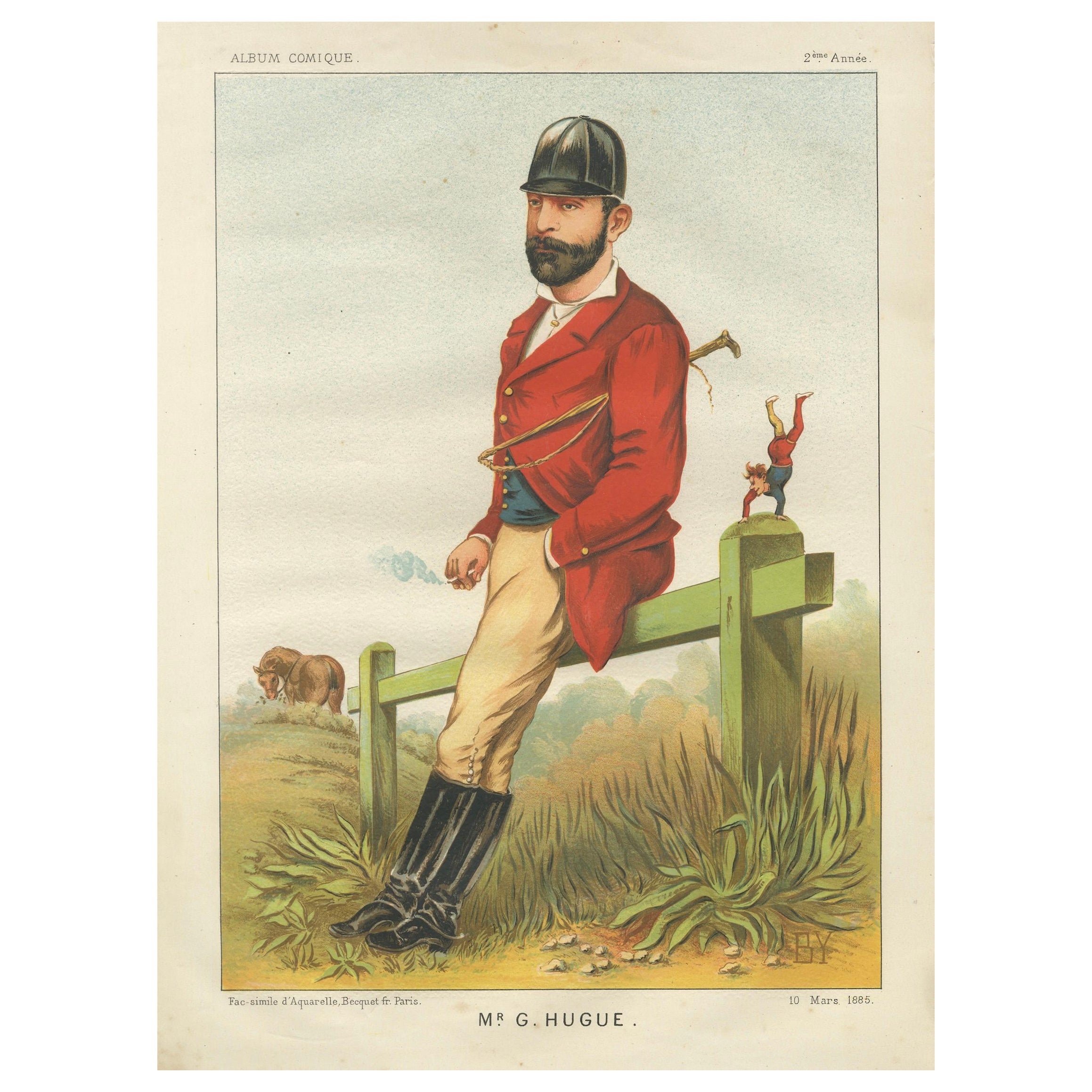 Mr G. Hugue, French Equestrian Satirical Chromolithograph, Album Comique, 1885