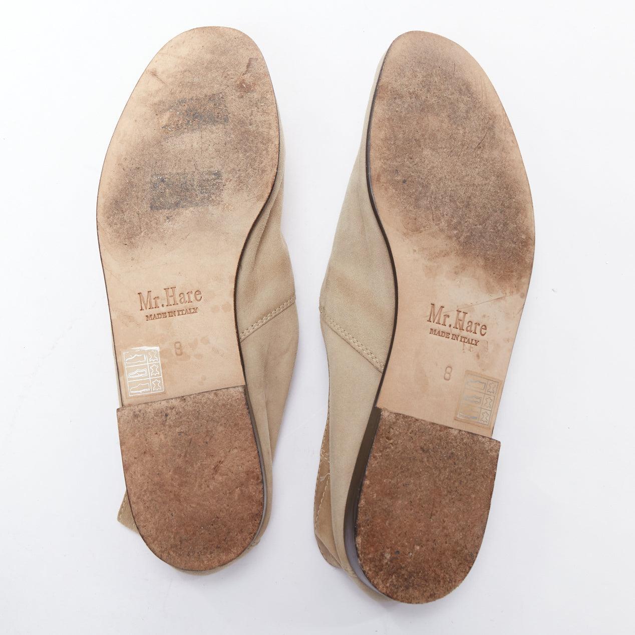 MR HARE scarpe slip on in pelle scamosciata morbida color kaki US8 EU42 in vendita 6