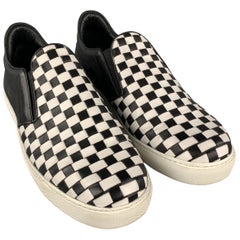 MR. HARE Size 10 Black & White Checkered Leather Slip On Sneakers