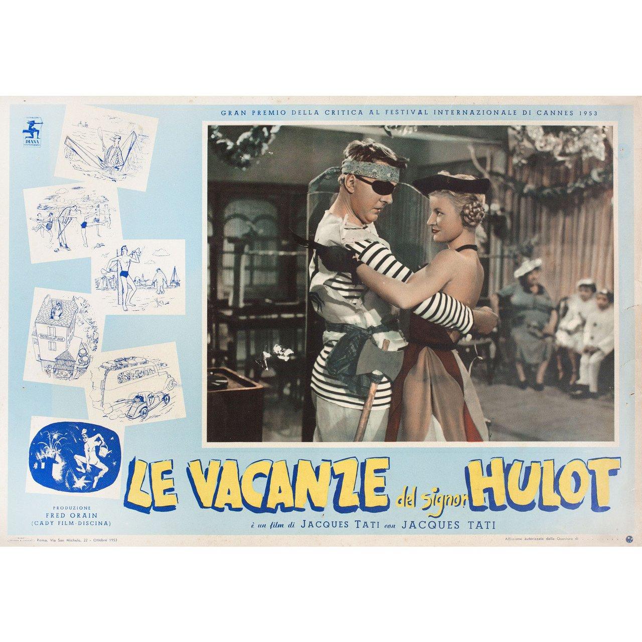 Original 1958 Italian fotobusta poster for the 1953 film Mr. Hulot's Holiday (Les Vacances de Monsieur Hulot) directed by Jacques Tati with Jacques Tati / Louis Perrault / Andre Dubois / Lucien Fregis. Very good-fine condition, folded. Many original