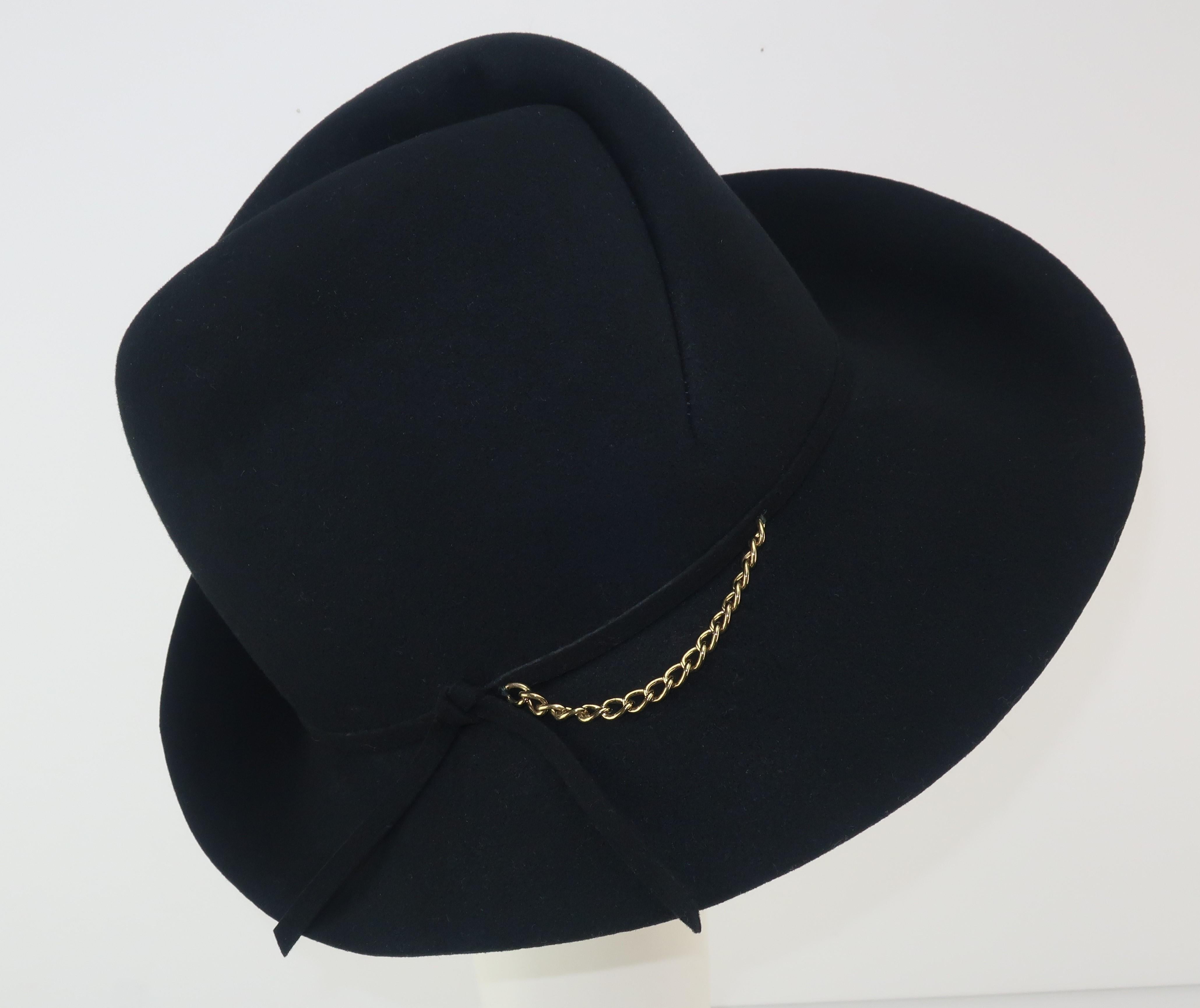 Women's Mr. John Black Fedora Style Hat, C.1970