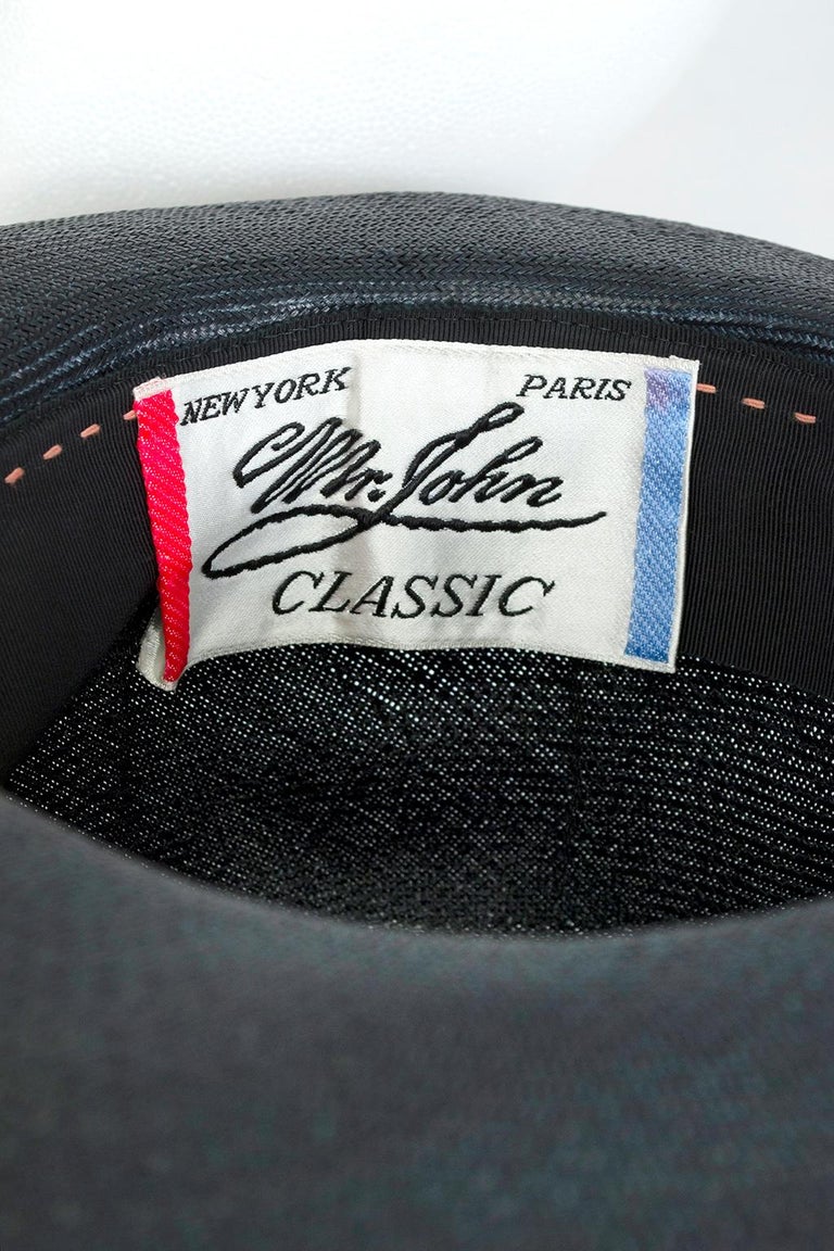 Mr John Black Transitional Straw Cartwheel Sun Hat w Plaid  display picture 2