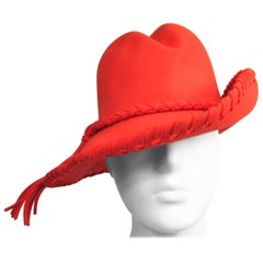 Mr. John Classic Red Orange Whipstitch Wool Fedora Hat - 1970s Vintage