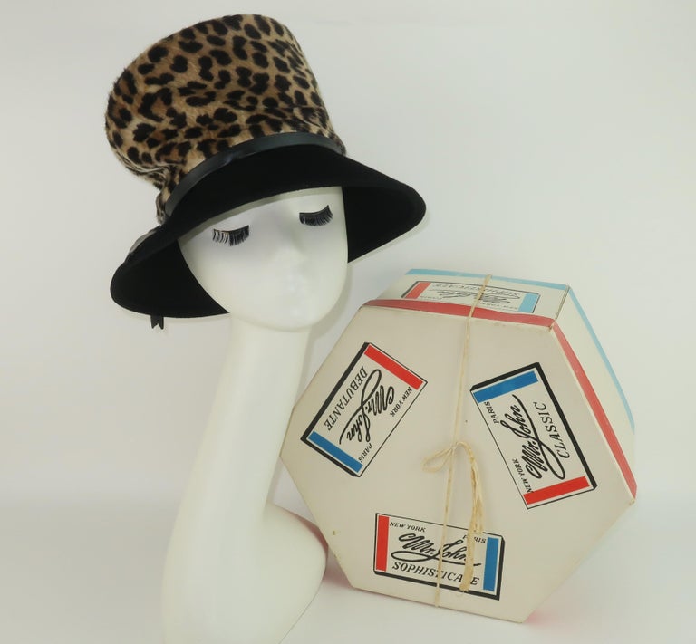 Vintage 60\'s Leopard Faux Fur Bucket Hat Leather Band Mr. John Classic Mr. John Classic Womens Modacrylic Leopard Print Wide Brim  main image 3