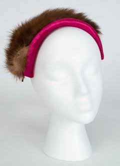 Mr John Fuchsia Panné Velvet and Mink Teardrop Cap Cocktail Hat, Saks–O/S, 1950s