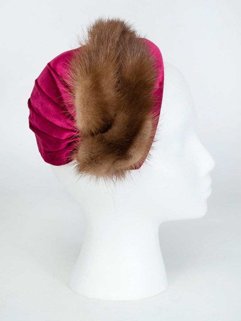 Mr John Fuchsia Panné Velvet and Mink Teardrop Cap Cocktail  display picture 3