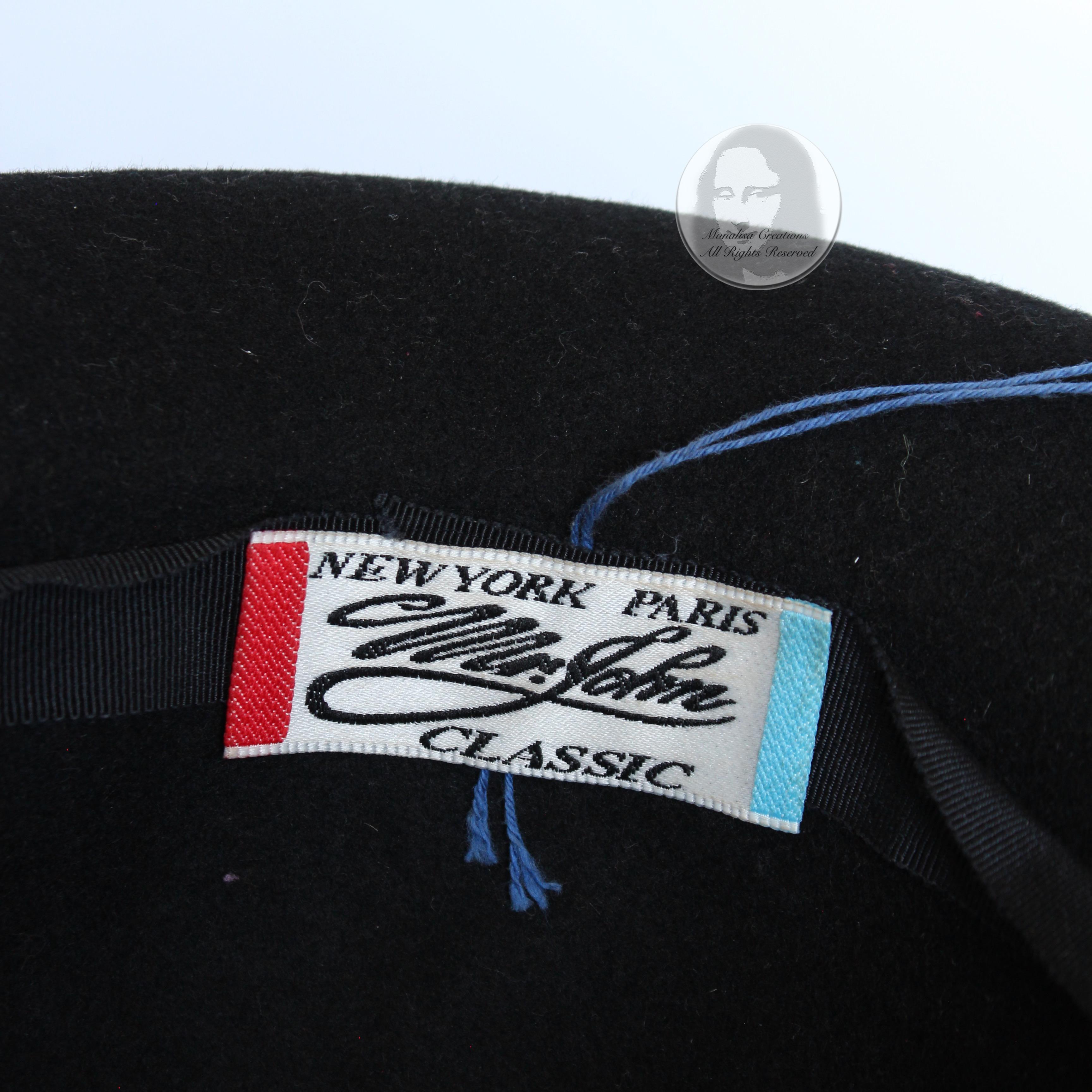 Mr. John Hat Breton Black Wool Felt Embellished Sequins Bow Formal Vintage 60s For Sale 7