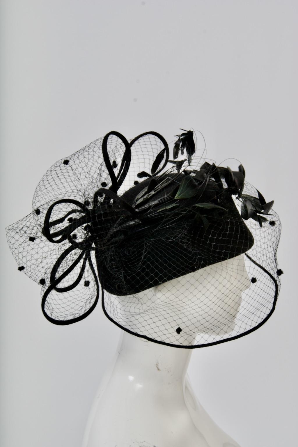 Gray Mr. John Hat with Veil, Feathers and Rhinestones For Sale