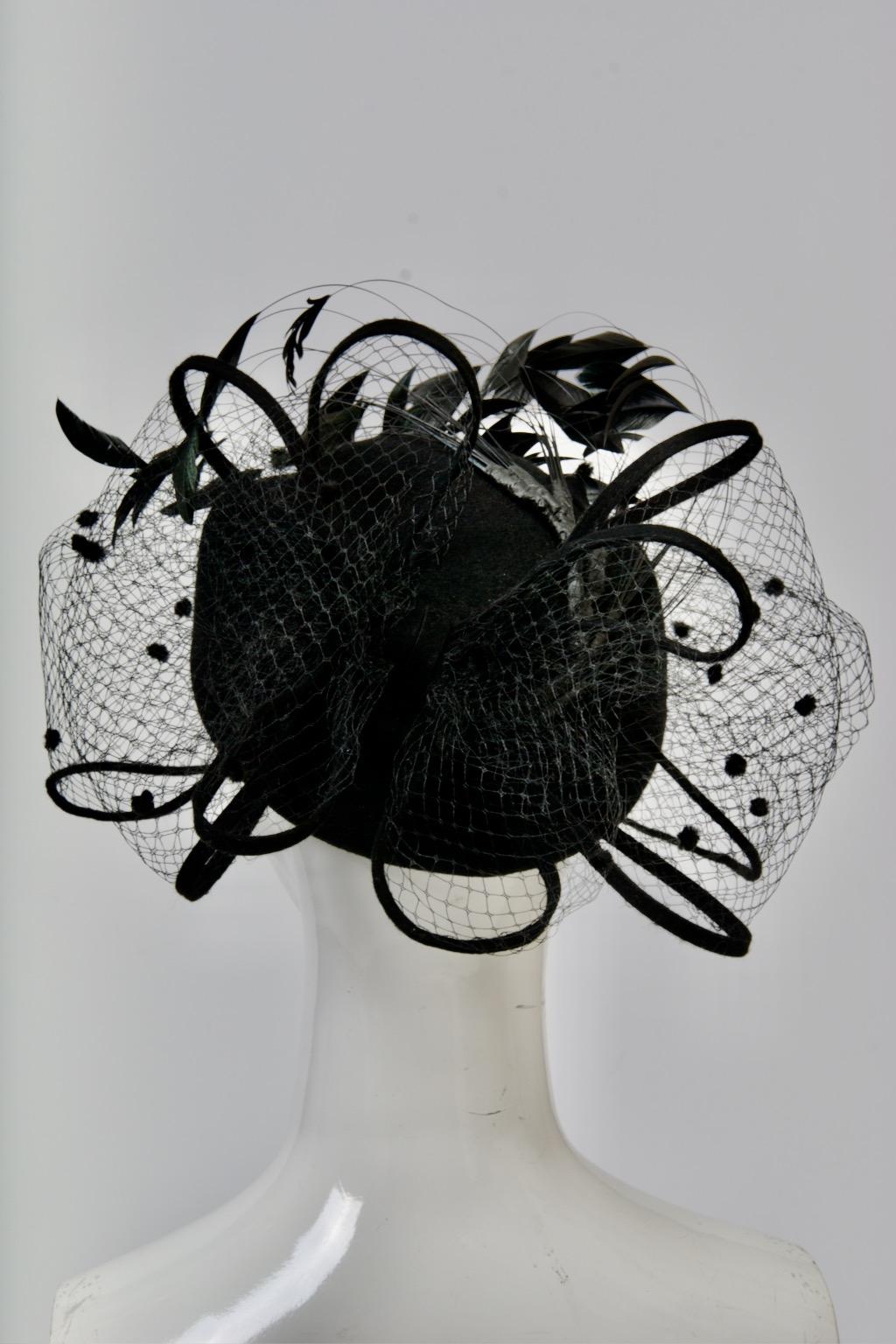 Women's Mr. John Hat with Veil, Feathers and Rhinestones For Sale