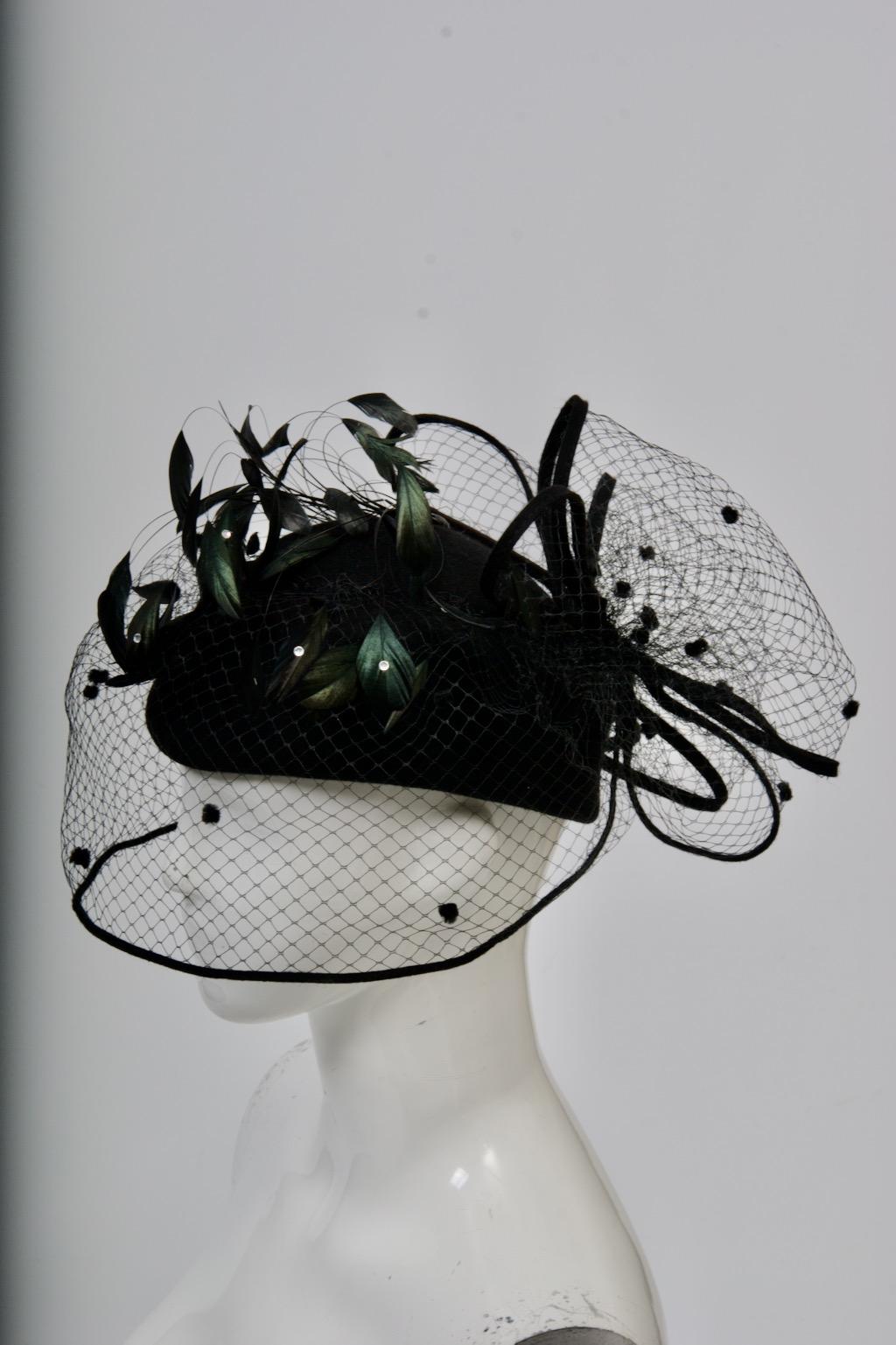 Mr. John Hat with Veil, Feathers and Rhinestones For Sale 2