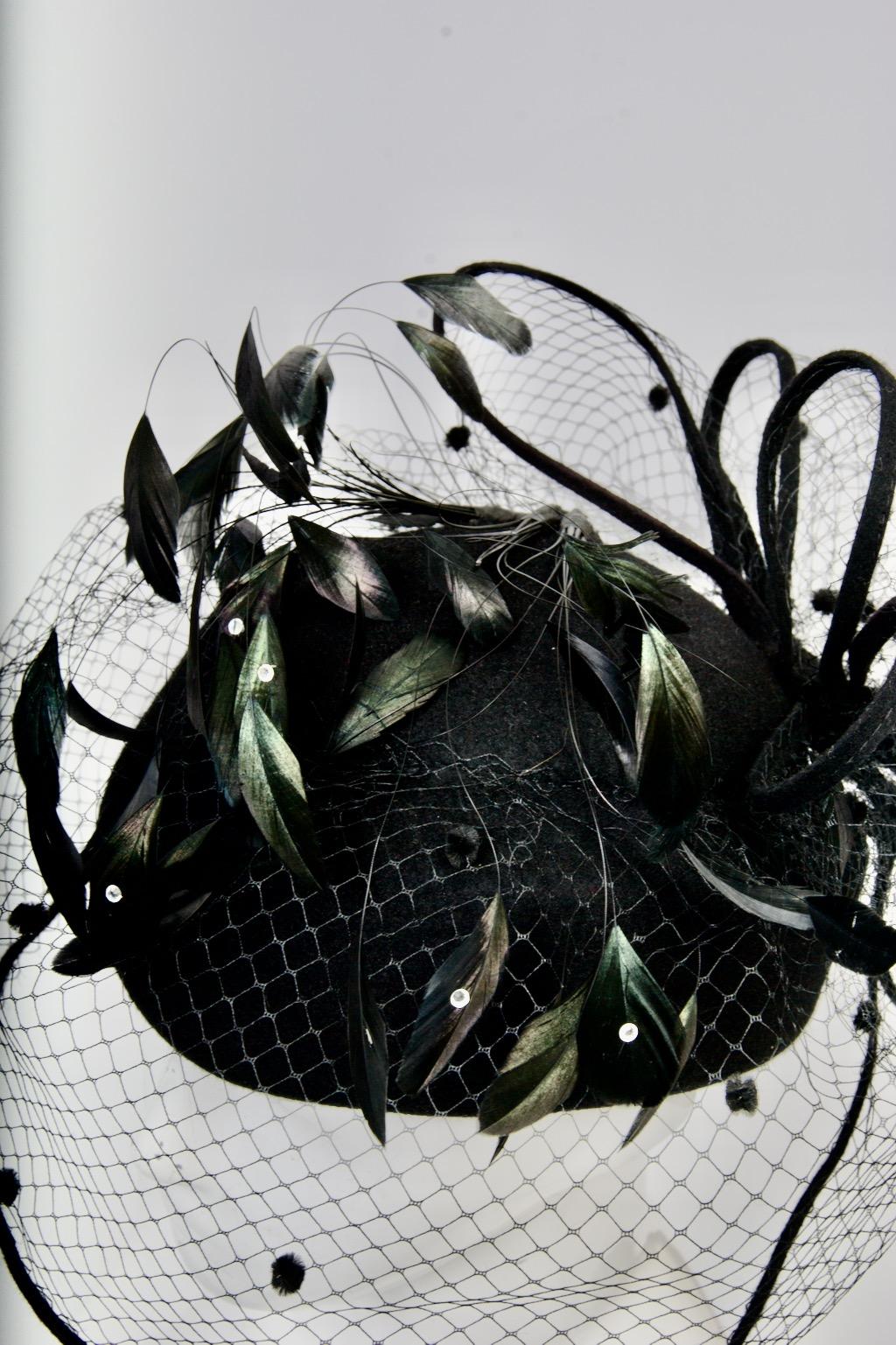 Mr. John Hat with Veil, Feathers and Rhinestones For Sale 3