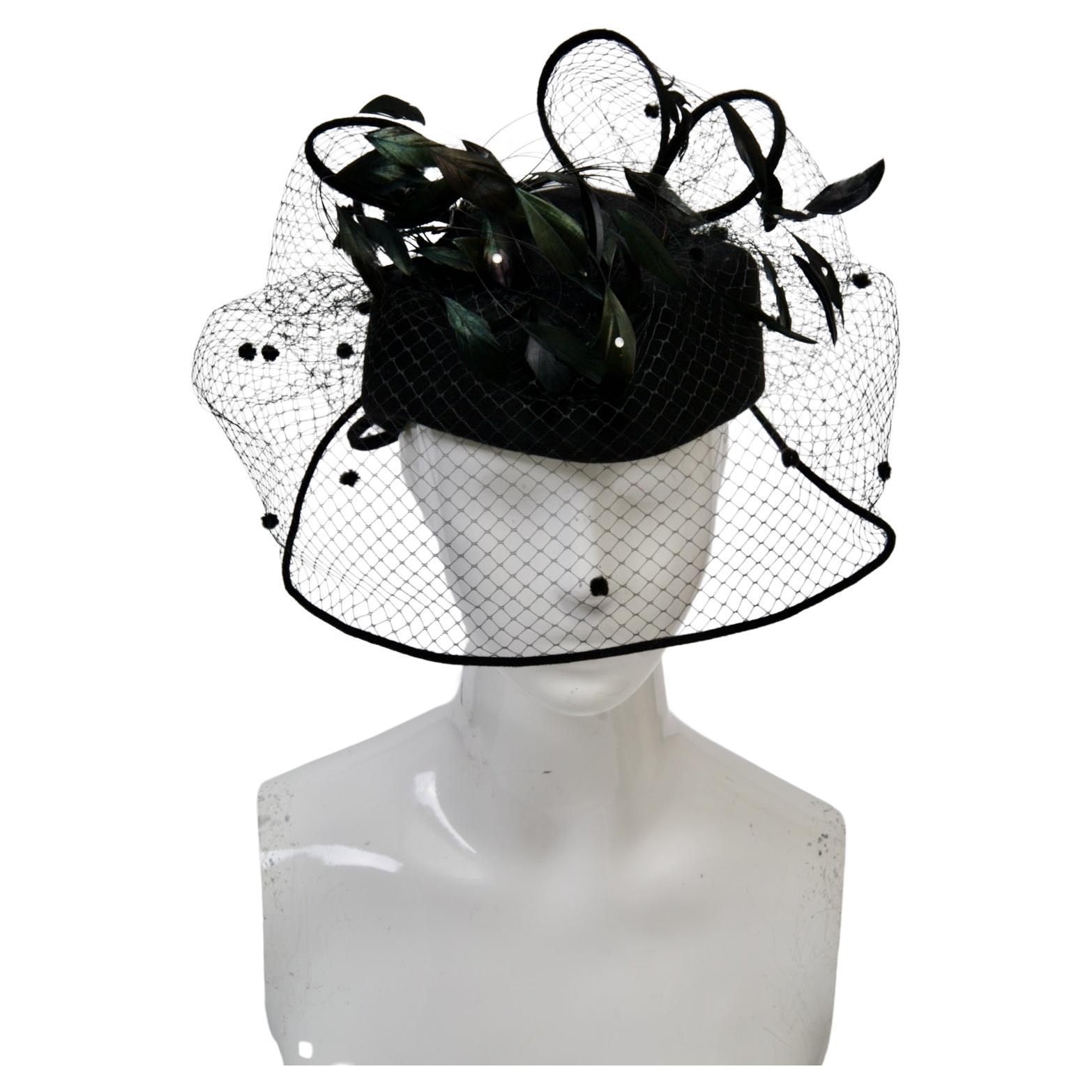 Mr. John Hat with Veil, Feathers and Rhinestones For Sale