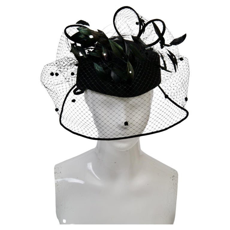 MR JOHN New York Paris Classic Vintage Black Felt Fedora Hat Feathers