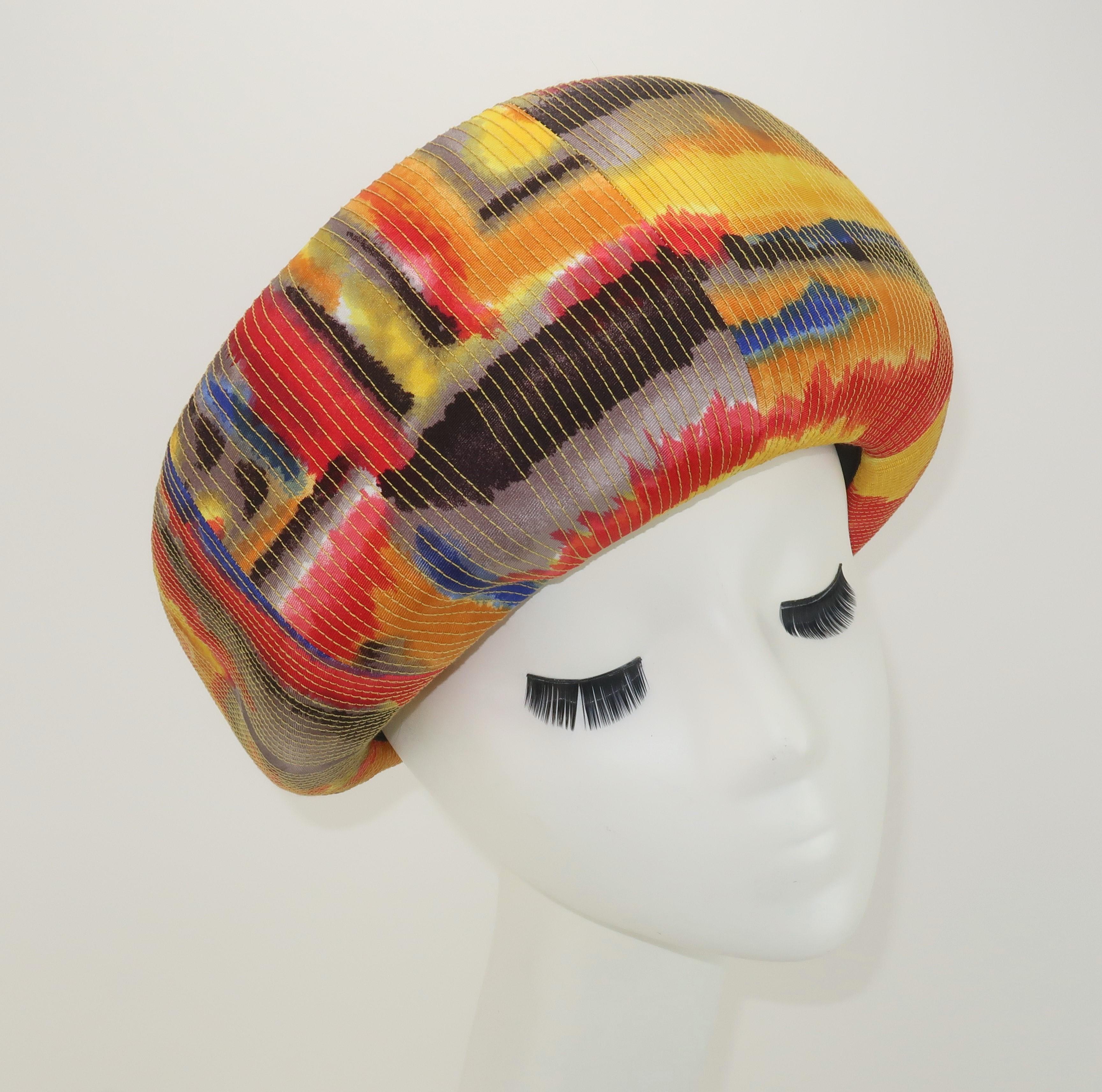 Brown Mr. John Multi Color Mod Abstract Pillbox Hat, 1960's