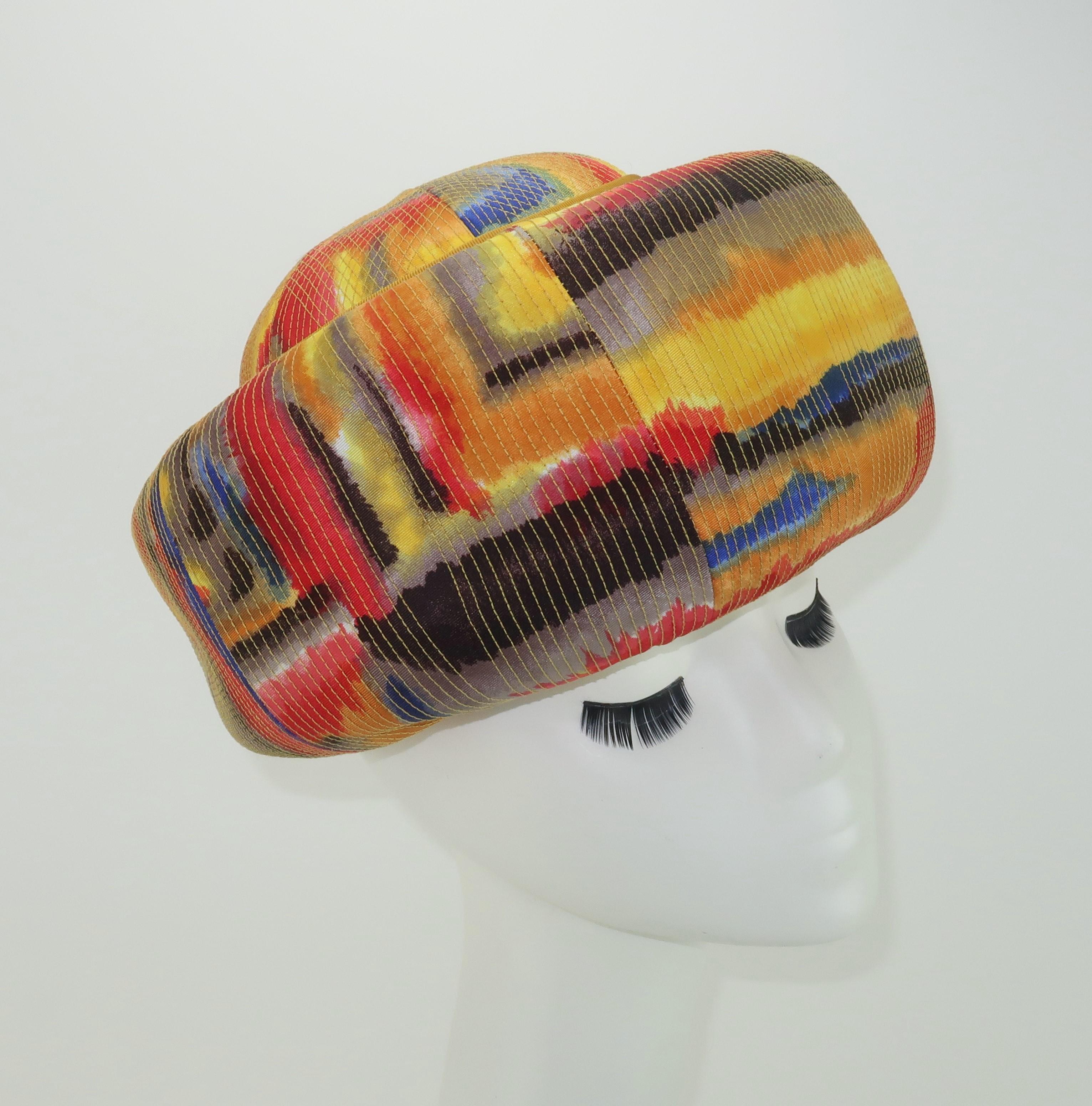 Mr. John Multi Color Mod Abstract Pillbox Hat, 1960's In Good Condition In Atlanta, GA