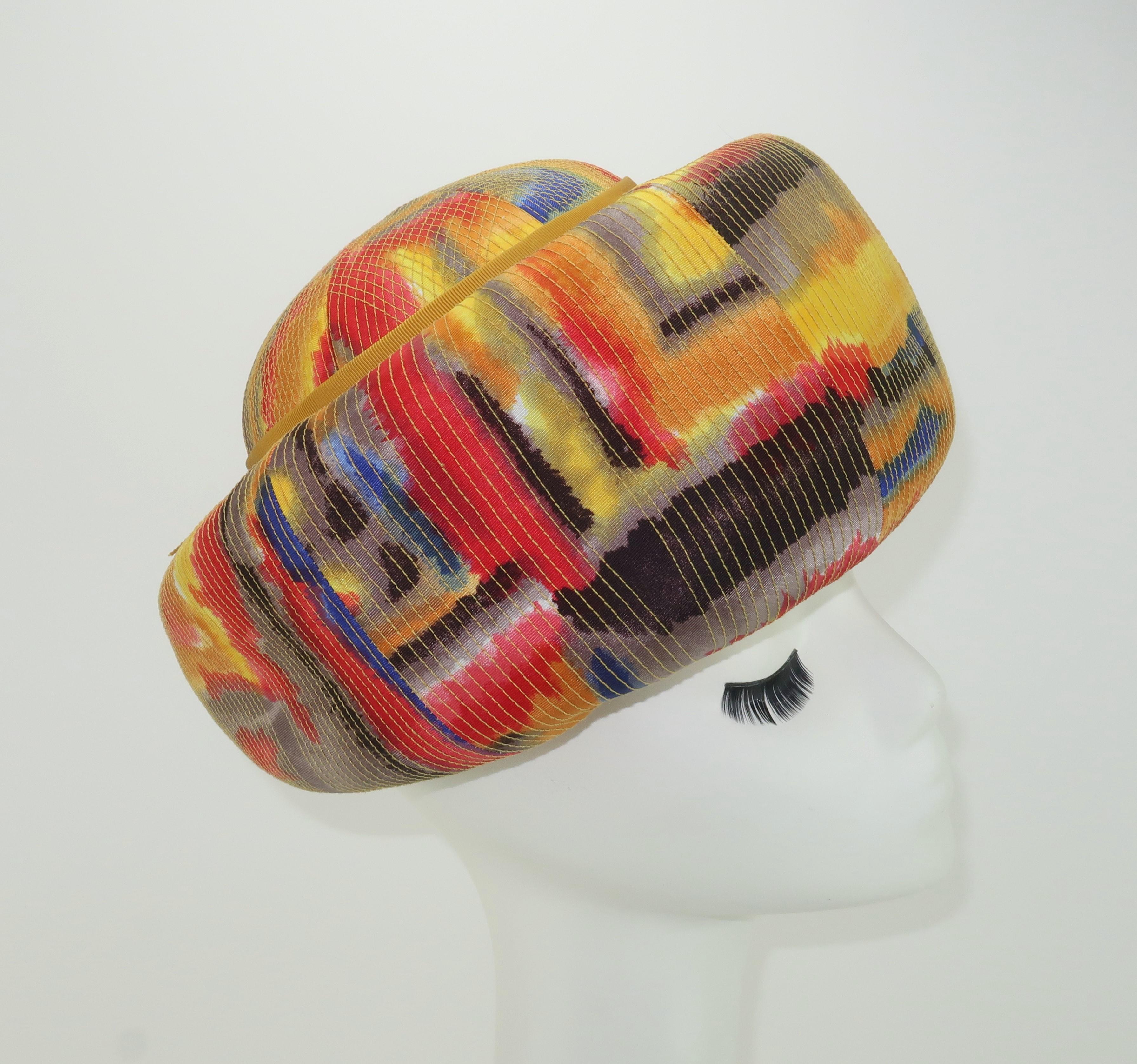 Women's Mr. John Multi Color Mod Abstract Pillbox Hat, 1960's