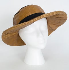 Mr. John Tobacco Snakeskin Wide Brim Cartwheel Hat, French Room – S, 1960s