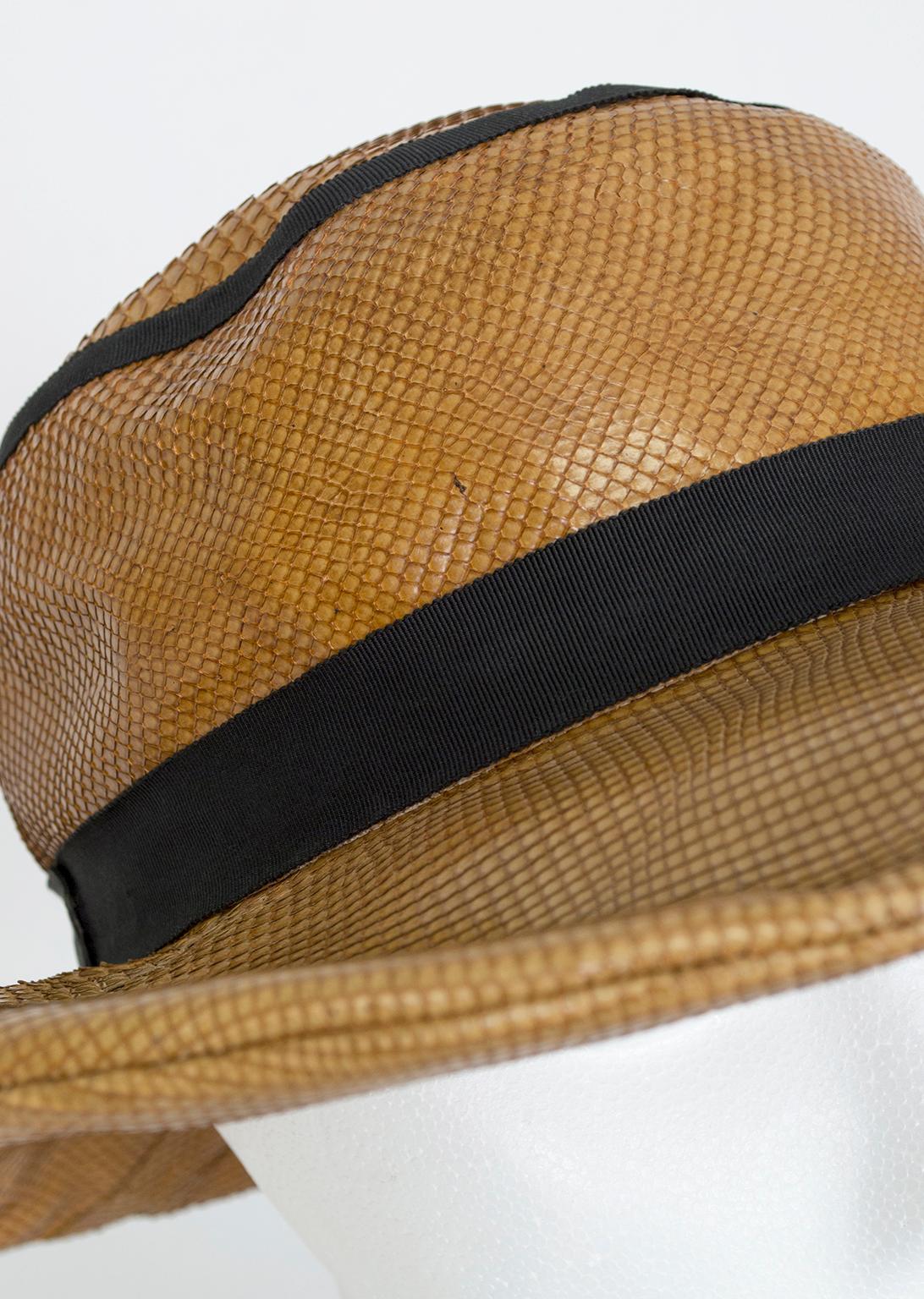 Women's Mr. John Tobacco Snakeskin Wide Brim Cartwheel Hat, French Room – S, 1960s
