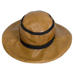 Used Mr. John Tobacco Snakeskin Wide Brim Cartwheel Hat, French Room – S, 1960s
