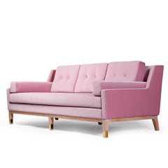 Mr. Jones 3-seaters Sofa, Pink Velvet, Natural Limed Oak with Brass details legs